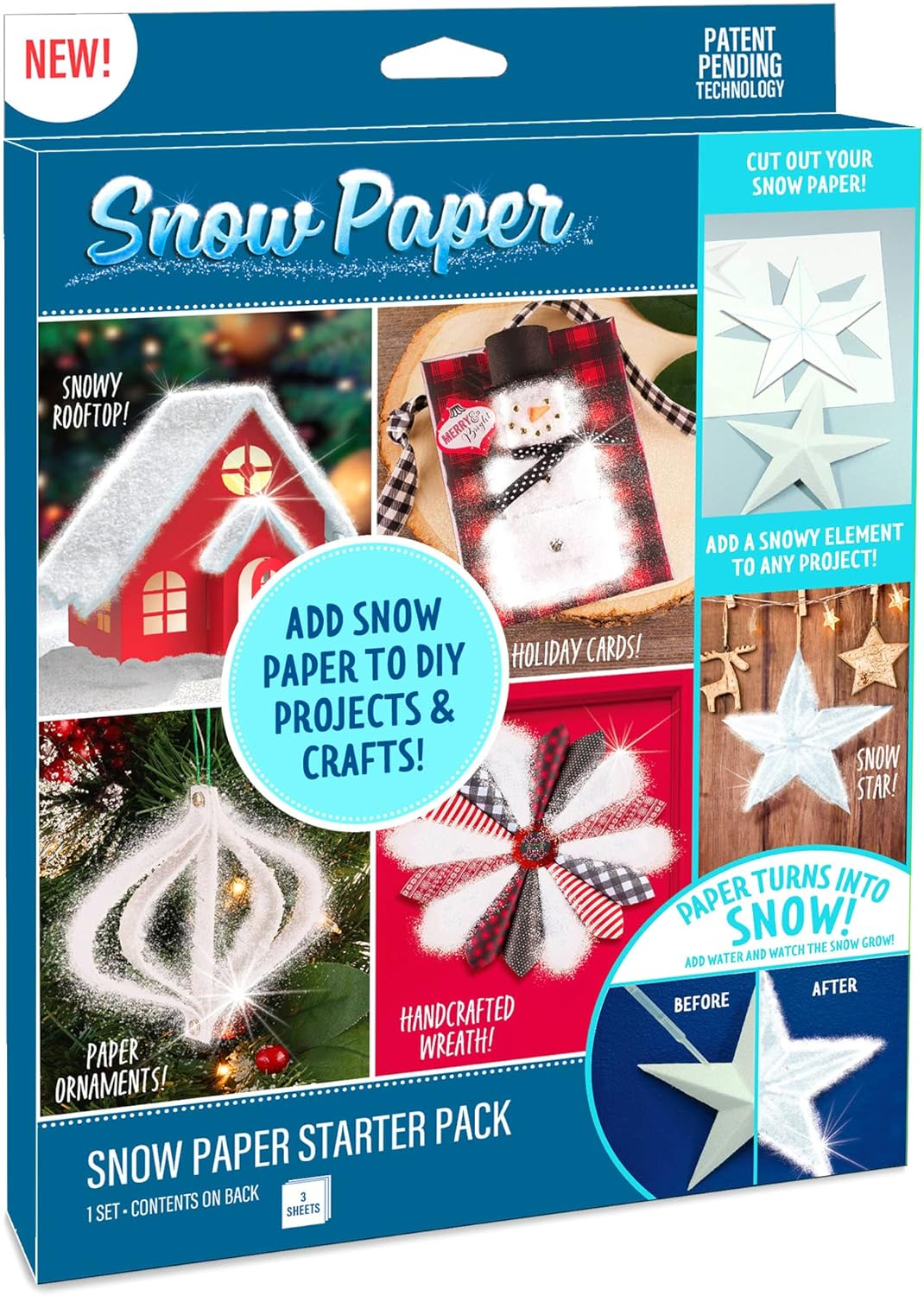 Creative Kids Snow Paper Starter Pack - 3 Sheets Craft Paper for Kids - Magic Paper Turns to Snow - Just Add Water - Christmas Kids Crafts Project image number 1