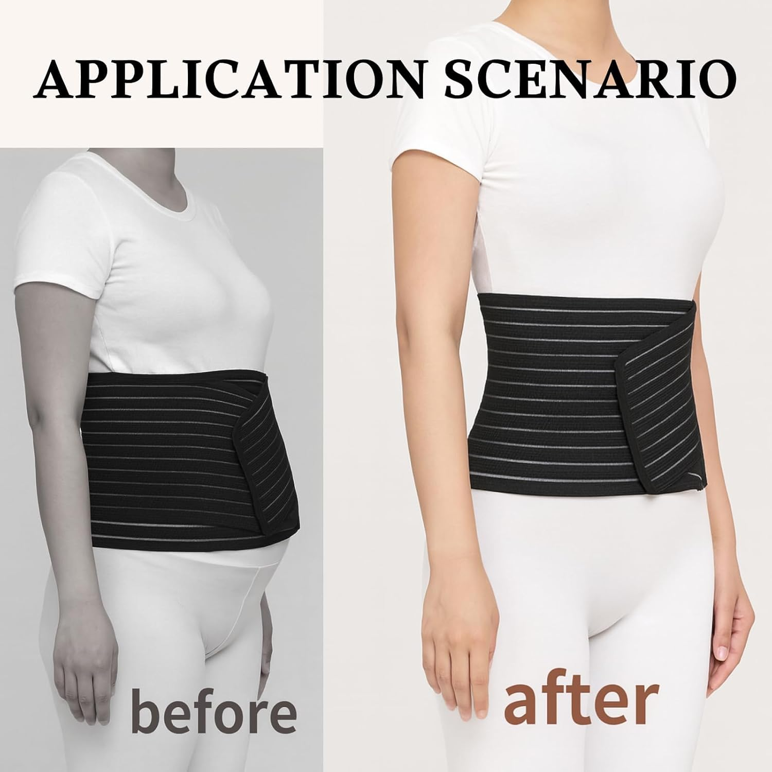 Medical Postpartum Belly Band C Section Recovery Abdominal Binder, Adjustable Waist Pelvis Girdle for Diastasis Recti and Back Pain Relief, Post Surgery Support Black,General image number 3