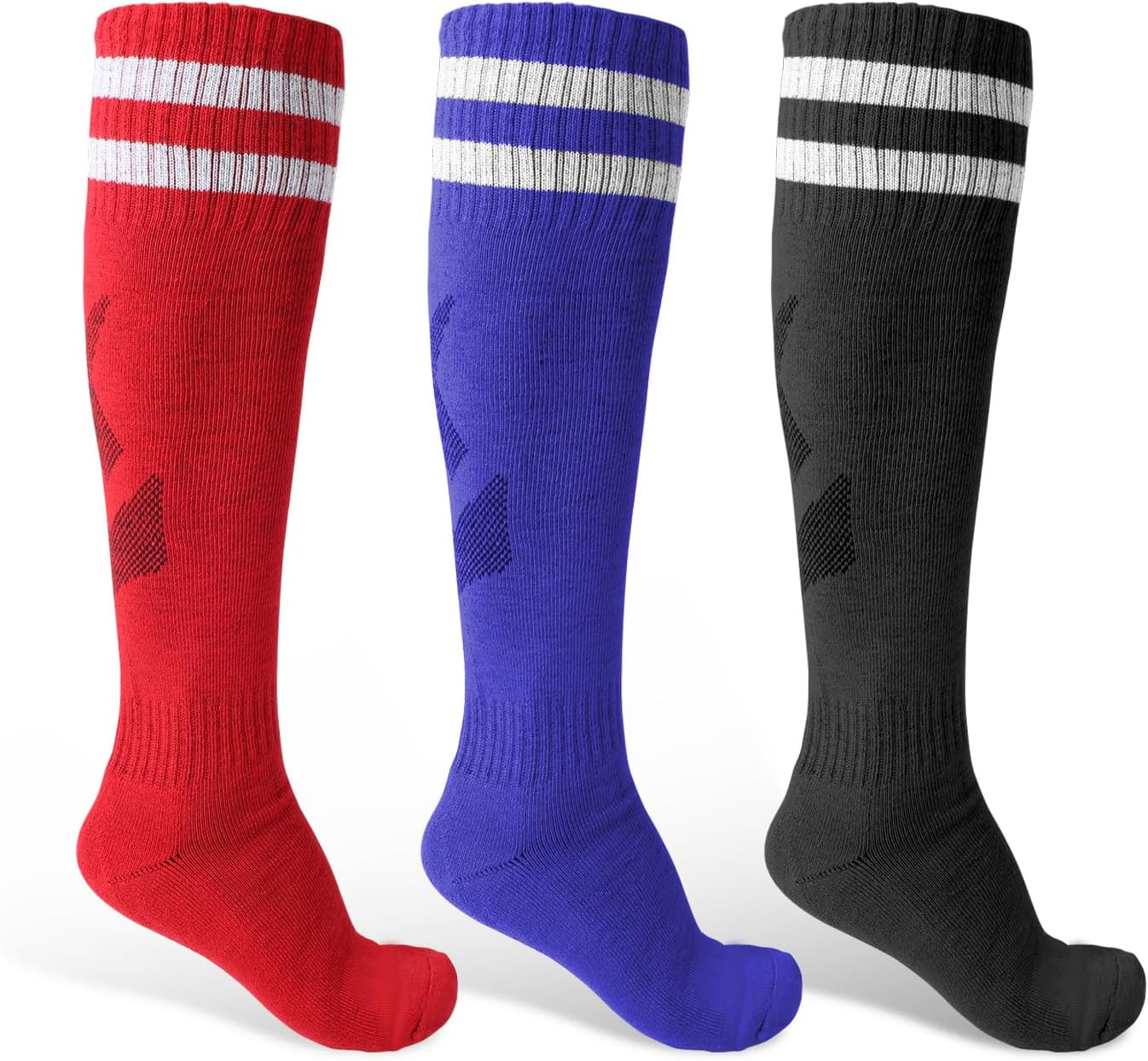 3 Pairs Soccer Socks, Sport Knee High Socks Calf Compression Athletic Socks for Adult Men and Women Football, Running