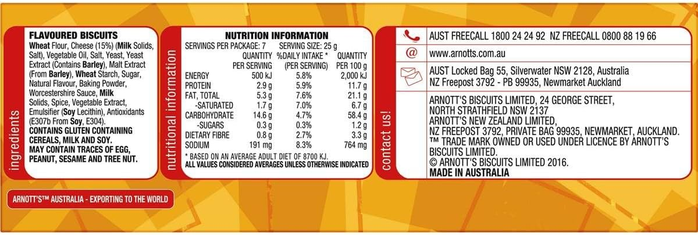 Arnott'S Shapes Original Cheddar Biscuits 175 G image number 1