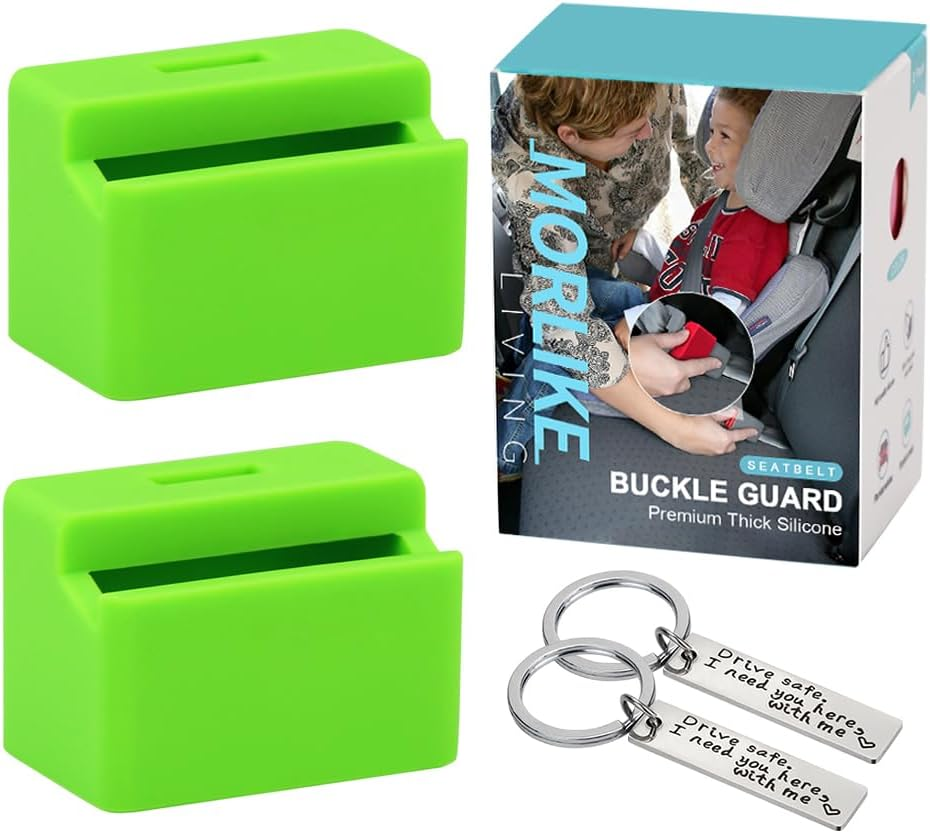 Morlike Silicone Seatbelt Secure Buckle Safety Cover Lock | Keep Children Safe in Car Seat and Prevent Kids from Accidentally Unbuckling | Buckle Guard Fits Almost Vehicles (Light Blue, 2 Pack)