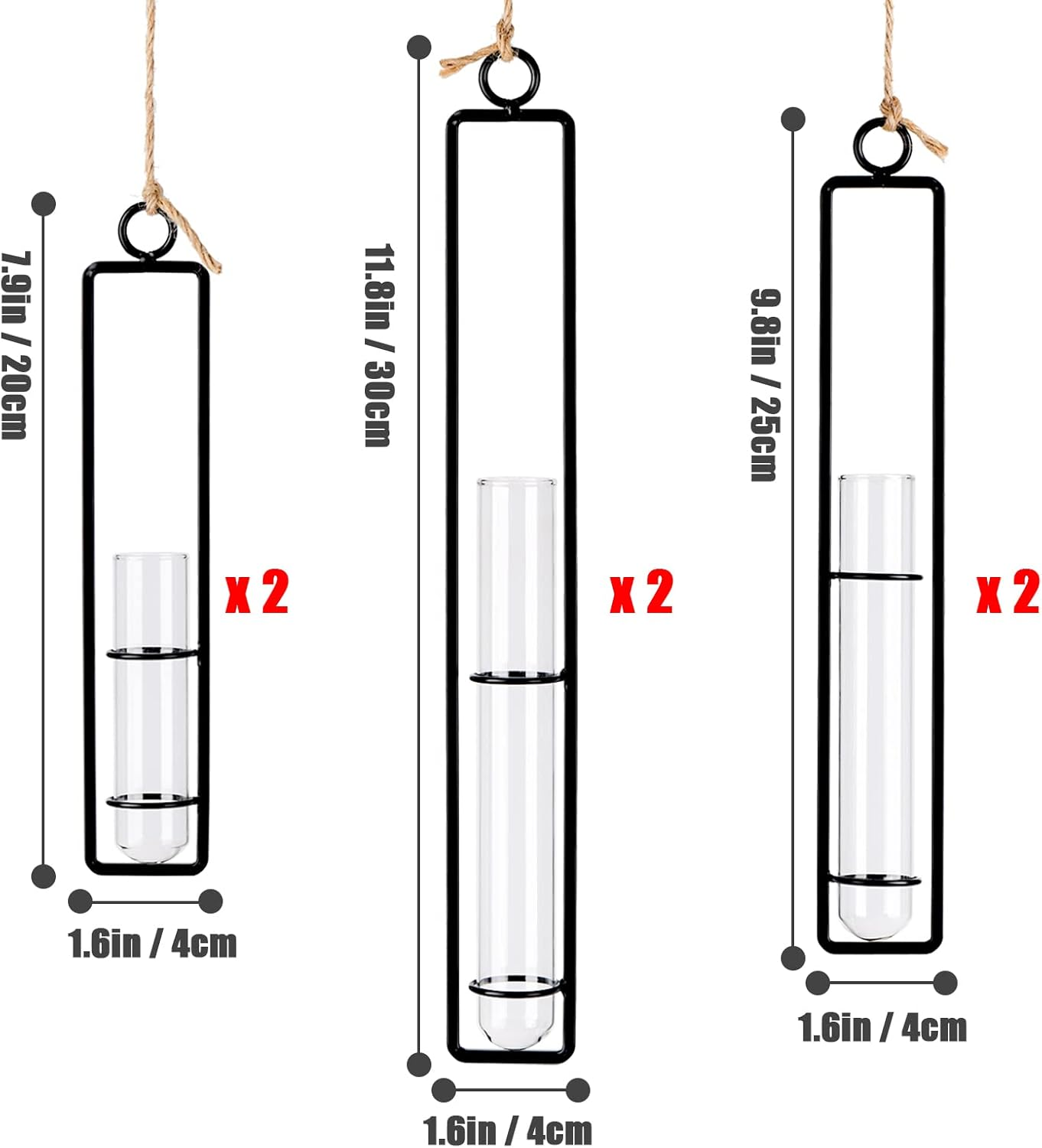 XMGZQ 6Pcs Plant Propagation Stations Wall Hanging,Clear Glass Propagation Tubes,Hanging Planters for Indoor Plants、Kitchen Window、Bathroom,Black Metal Test Tube Vases for Home Decoration (S,M,L) - Black image number 3