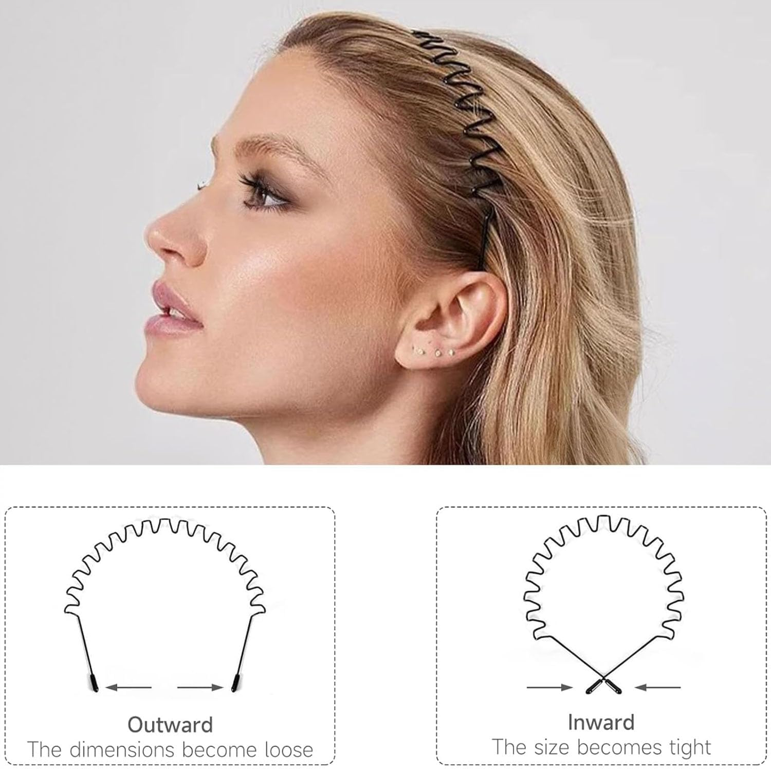 6 Pcs Metal Hair Bands, Spring Wavy Hoop Unisex Black Headband Slicked Back Non Slip Sports Hairband for Women Men, Elastic Non Slip Simple Headwear Accessories image number 1