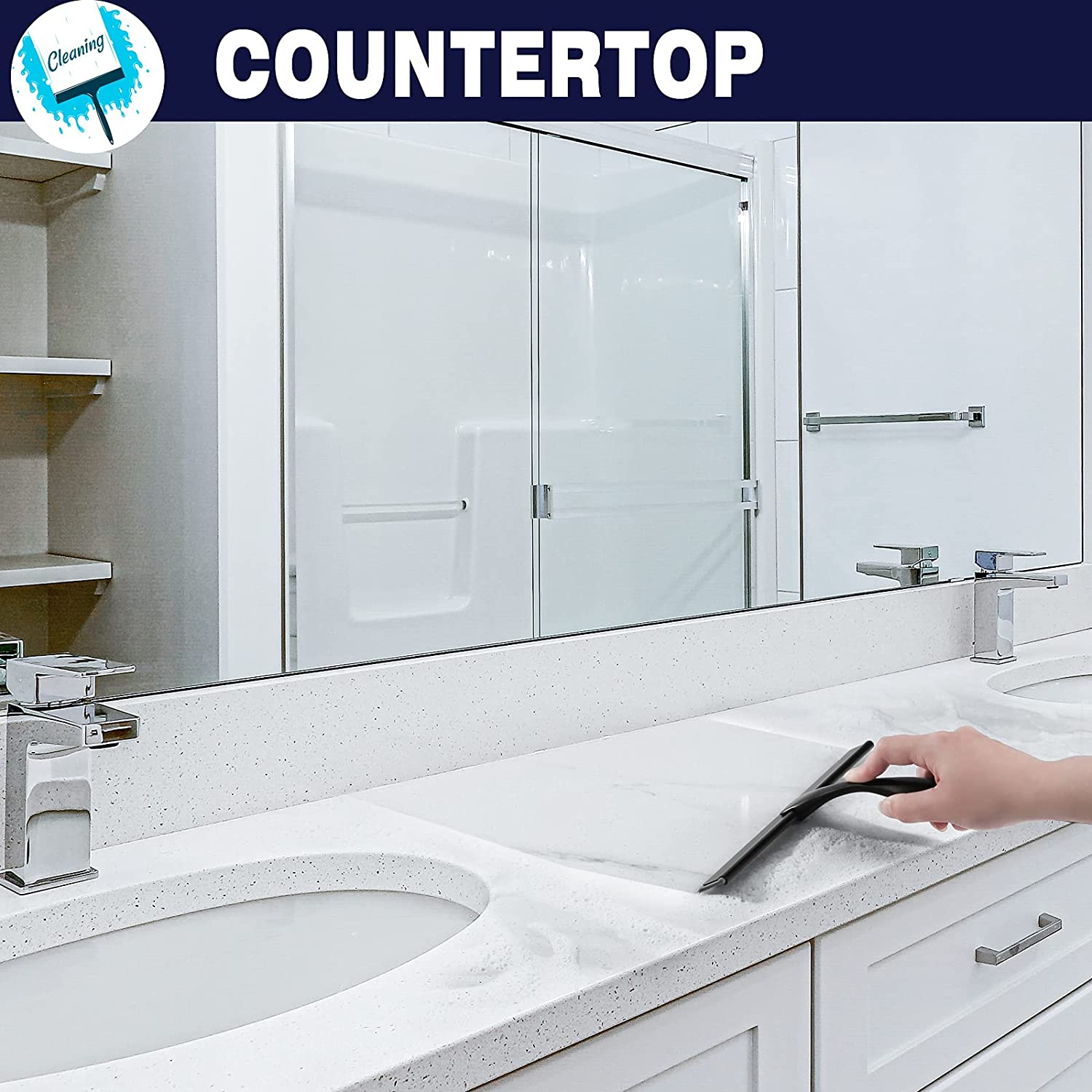 Shower Squeegee, 10-Inch Matte Black Squeegee, All-Purpose Stainless Steel Squeegee for Bathroom, Shower Doors, Mirrors, Tiles and Car Windows - 100% Streak Free image number 2