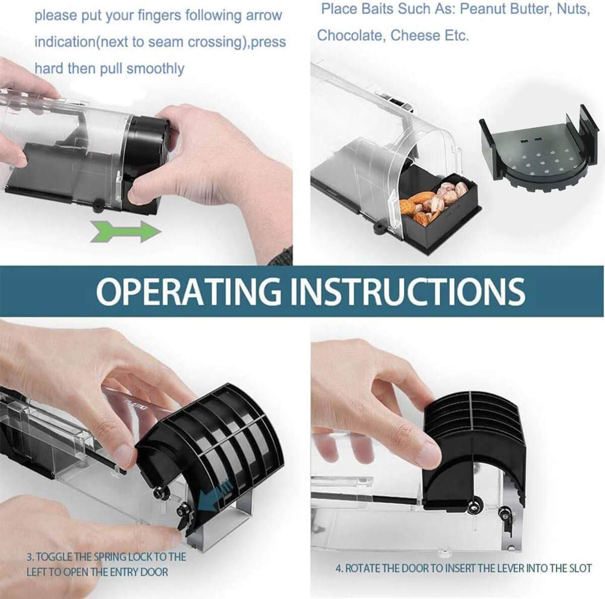 Mouse Trap, Humane Traps for Indoors, Rodent Trap High Sensitive No Kill, Mousetrap Poison Substitute Friendly Kids & Pet, Professional Mice Catcher Reusable Easy to Use (Black) image number 6