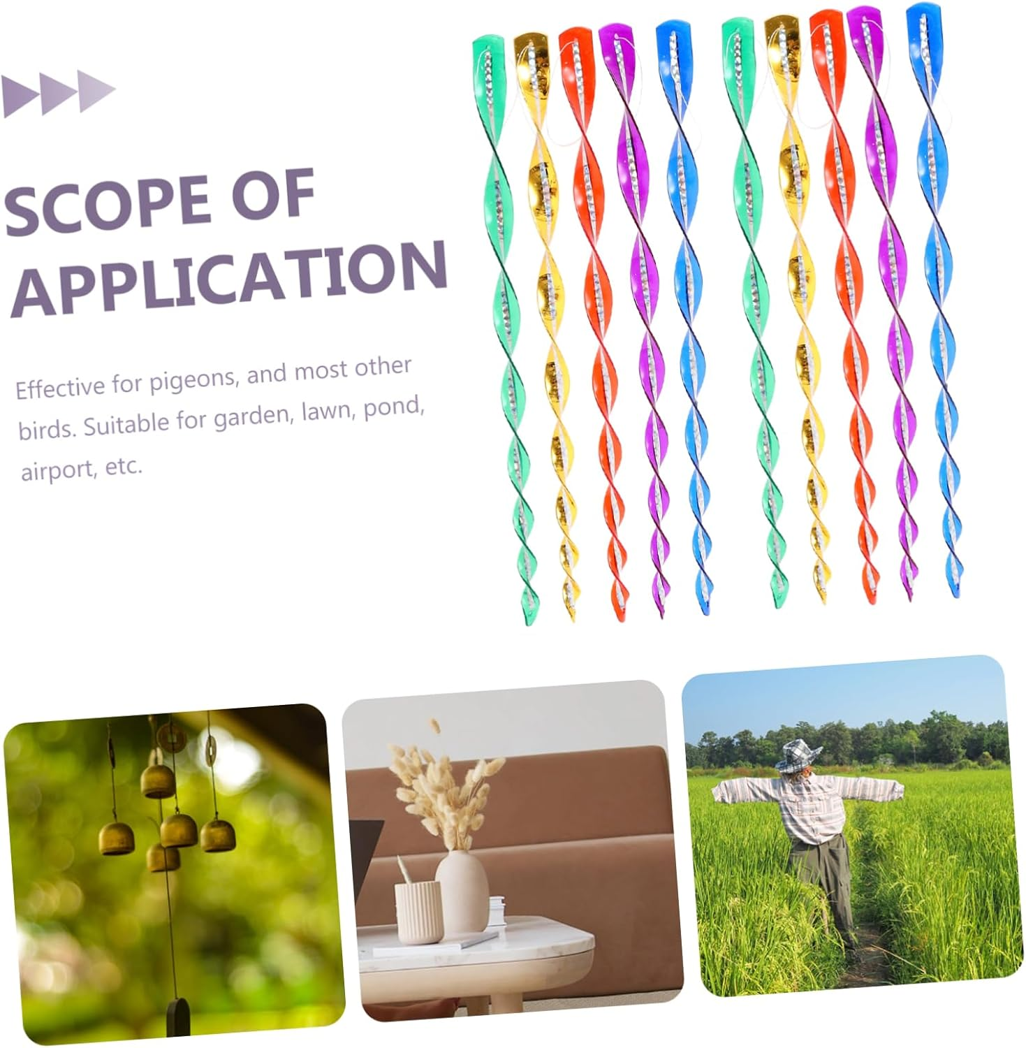 BESPORTBLE 10Pcs Spiral Scare Rods Bird Reflective Strips Deter Pigeons and for Gardens