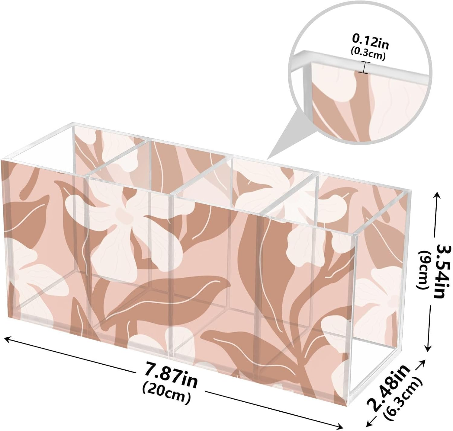 Guoche Acrylic Pen Holder Happy Thanksgiving Autumn Flowers 4 Compartments Clear Plastic Make up Brush Holder Organizer for Bedroom Accessory Art Supply Storage Organizer image number 3