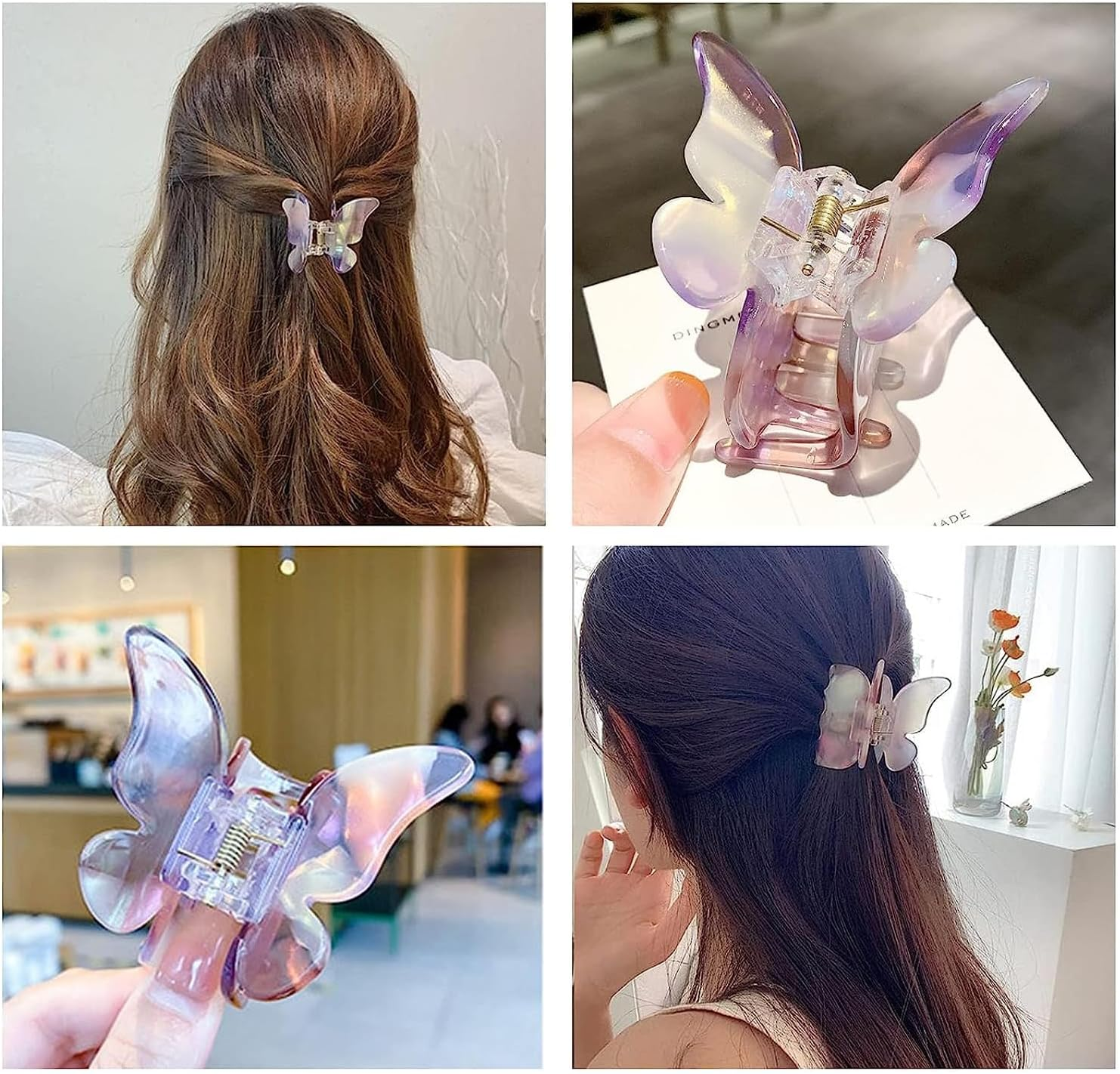 TYEQWT 3 Pieces Butterfly Hair Clips in Acetate, Cute Hair Clips, Non-Slip Medium Hair Clips, Butterfly Hair Accessories for Women and Girls image number 3
