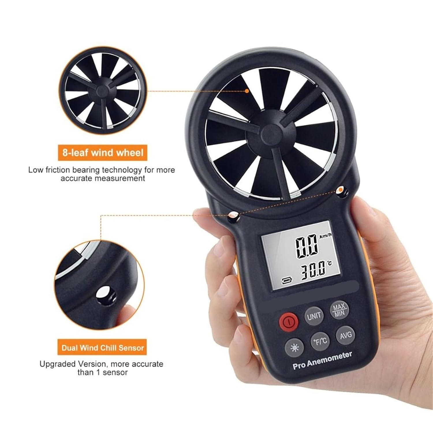 Digital Anemometer Tester with E APP Wind Speed Measurement Meter Measure Temperature Tester Tools image number 2