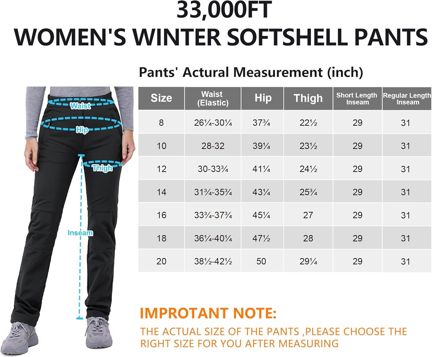 33,000Ft Women'S Winter Softshell Trousers Waterproof Pants Warm Fleece Lined Snowproof Thermal Hiking Fishing Ski Pants image number 7