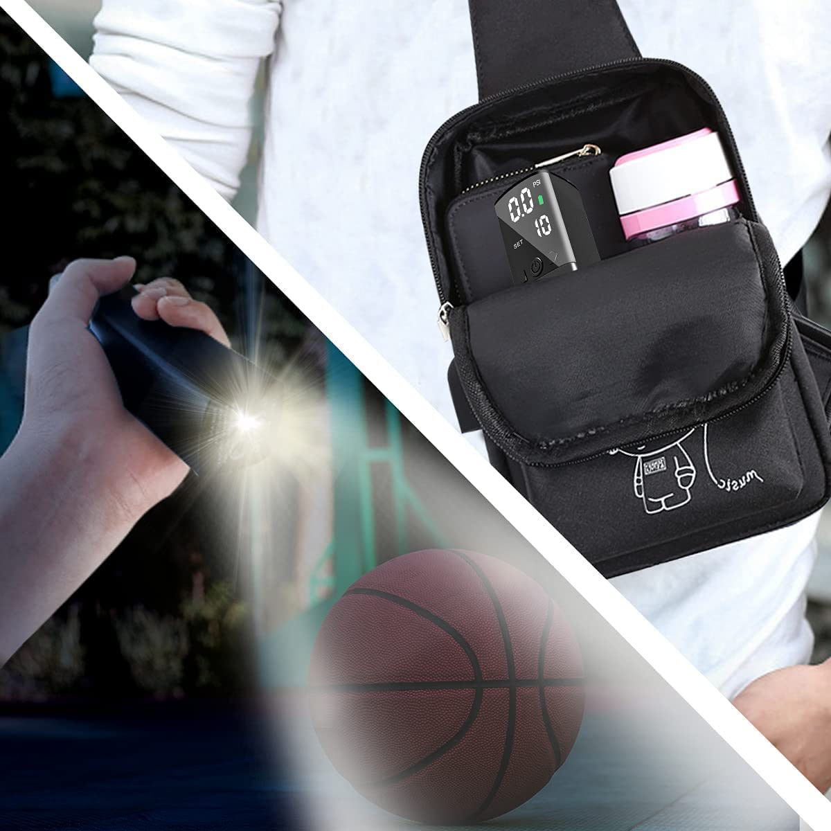 Electric Ball Pump, Smart Air Pump Portable Fast Ball Inflation with Precise Pressure Gauge and Digital LCD Display for Football Basketball Volleyball Football (2 Pin and 1 Spout)