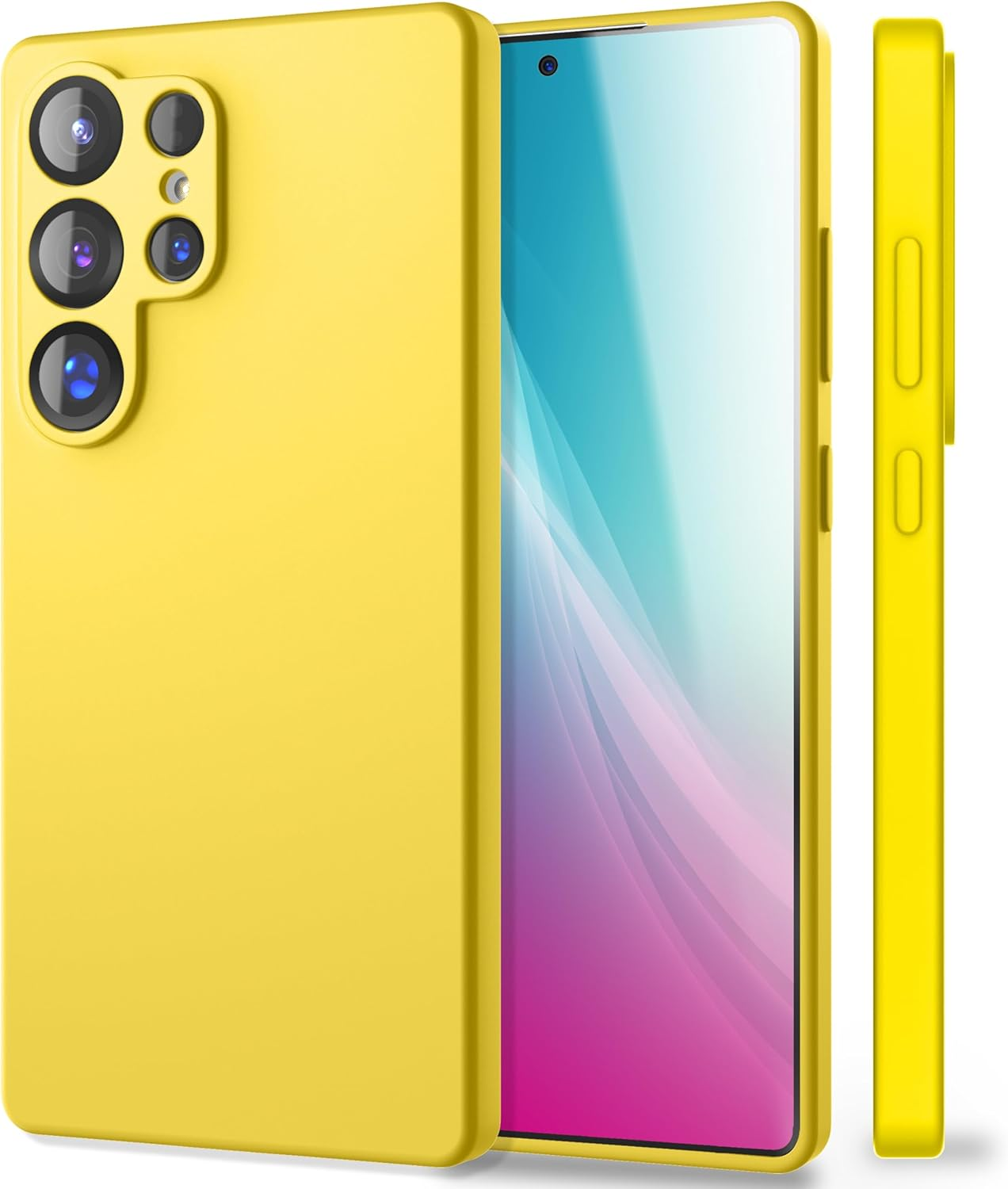 NALIA Phoenix Case for Samsung Galaxy S25 Ultra, Wipe-Clean Velvet, Soft Liquid Silicone Mobile Phone Case, Fluffy Microfibre Lining, Thin Non-Slip Silicone Protective Case, Colour: Neon Yellow - Ash Grey image number 7