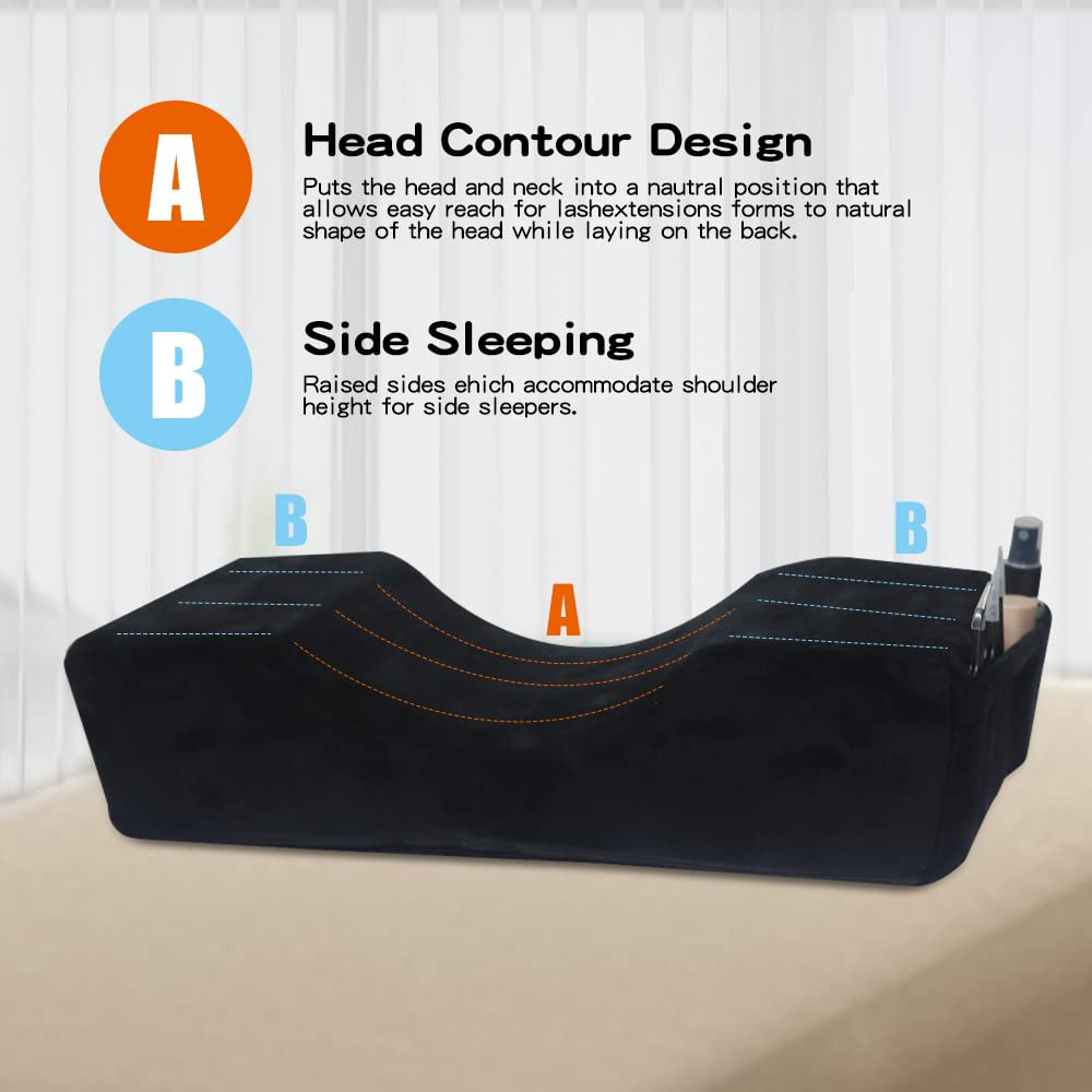 Mnpartnery Salon Eyelash Extension Neck Pillow - Comfortable Velvet Beauty Memory Foam Pillow,To Protect the Neck When Used for Lash Extension Grafting Make up (Black) - Black image number 3