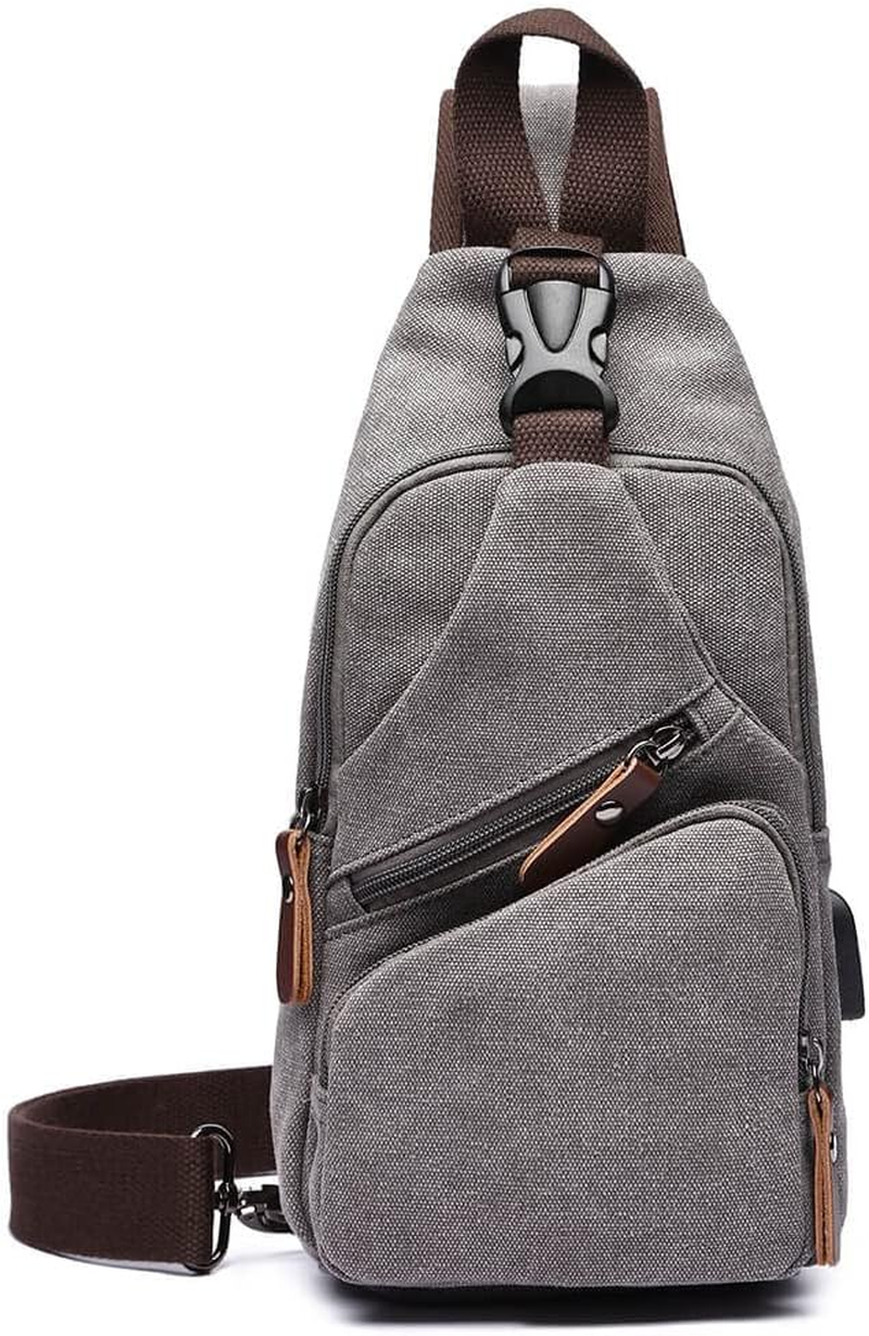 Canvas Sling Bag Crossbody Backpack Shoulder Casual Rucksack for Men Women Outdoor Cycling Hiking Travel Fishing Shopping Trekking - Grey image number 5