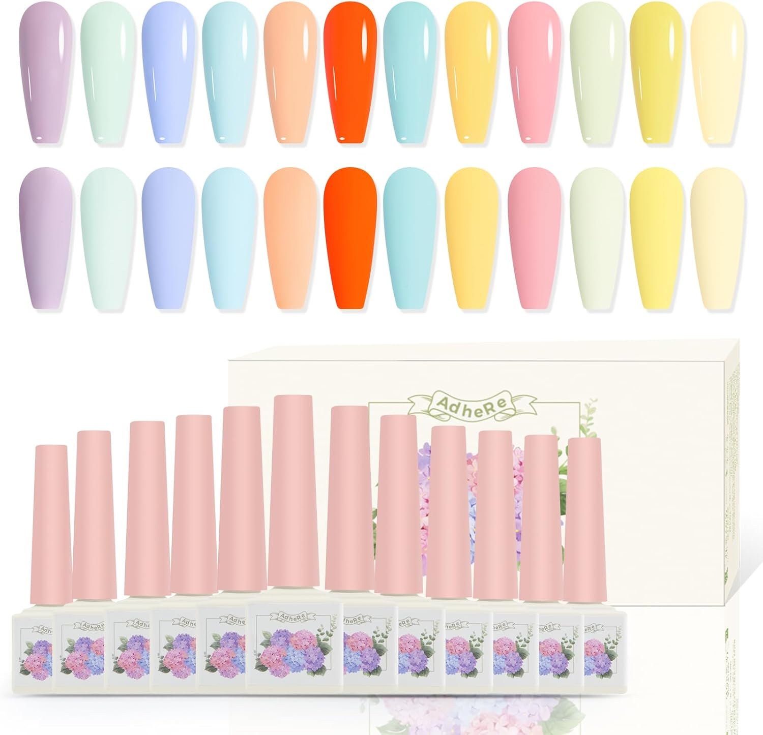 ADHERE 11Pcs Nude-Pink Kit with Nail Brush, UV LED Gel Nail Polish, Soak off Nail Varnish Gel Polish for Manicure Salon DIY Design at Home