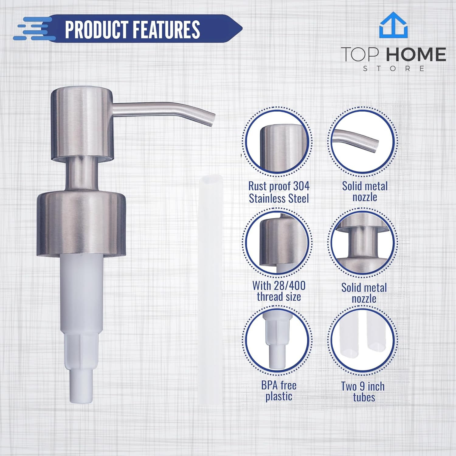 Stainless Steel Soap and Lotion Dispenser Pumps 2 Pieces Replacement for Your Bottles Includes 2 Nine Inch Tubes image number 1