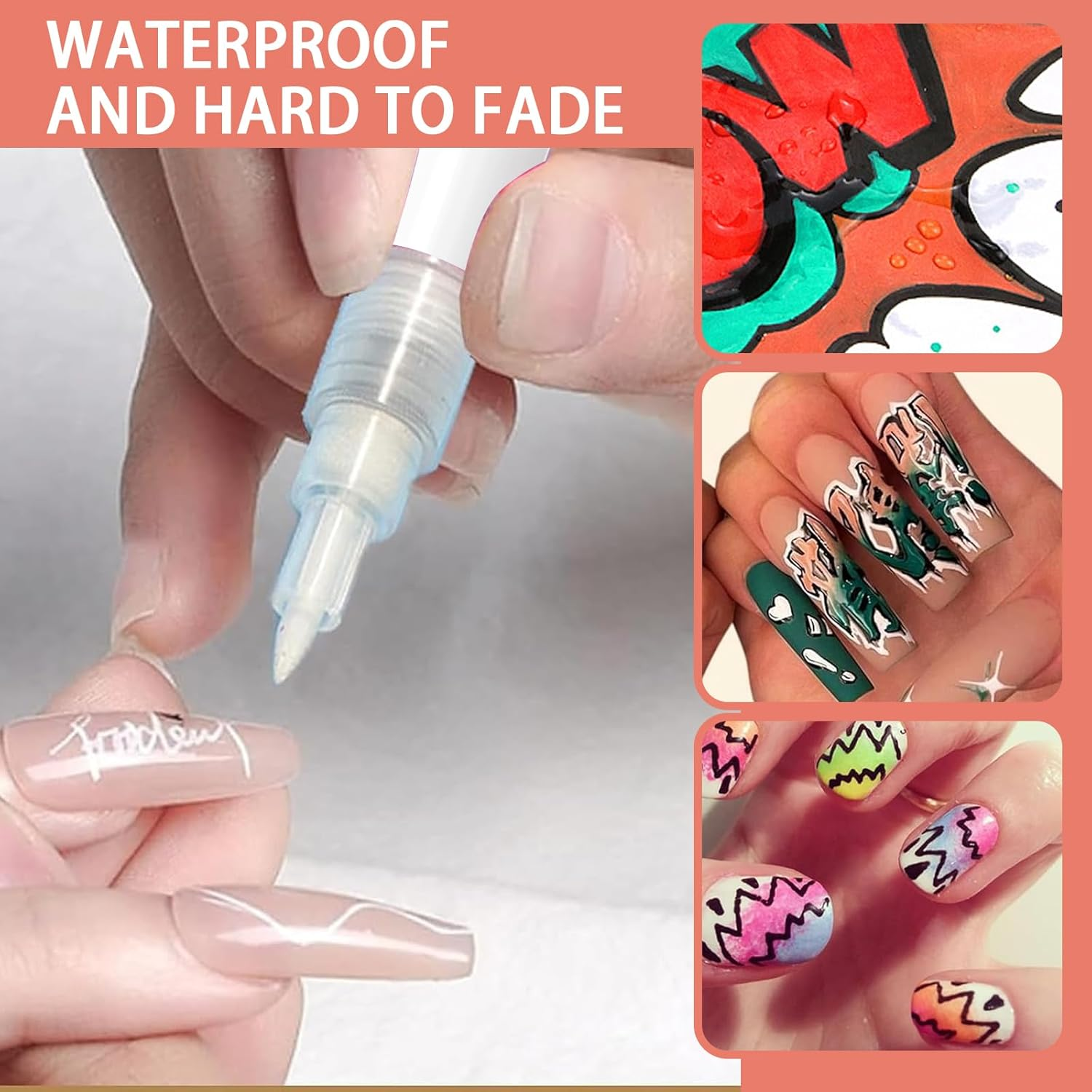 ZWWOGE 6 Colours Nail Art Graffiti Pen and 3 Nail Art Stamp Nail Polish Pen Fine Tips DIY Manicure Decoration Dotting Pen, Beauty Decorate Manicure Tools for Halloween Christmas image number 3