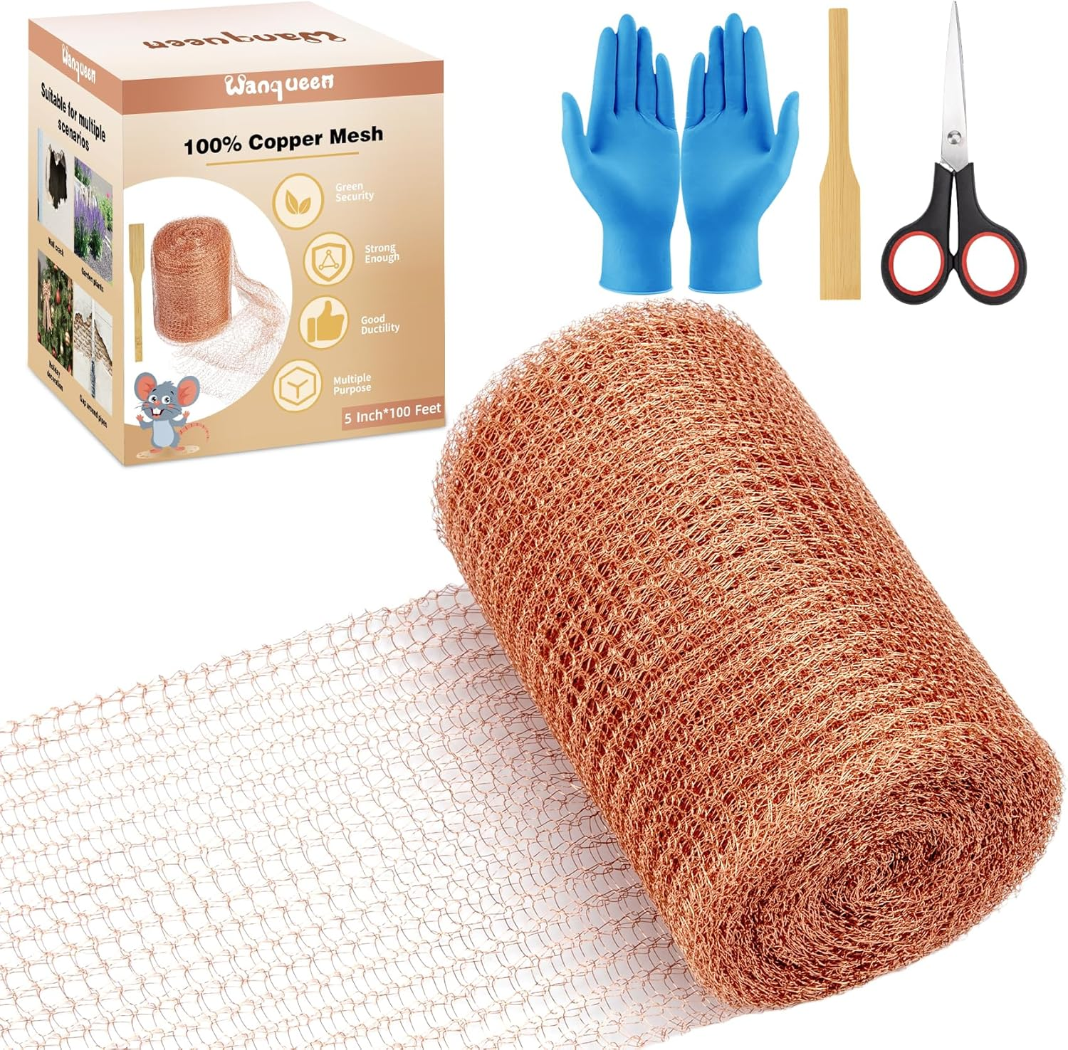 Steel Wool Mice Control 4'' * 42' Total Rodent Control Fill Fabric, Steel Wool Pads Mouse Blocker, Hole Filler Keep Mice Away from Holes Wall Cracks Gaps(4 Rolls)