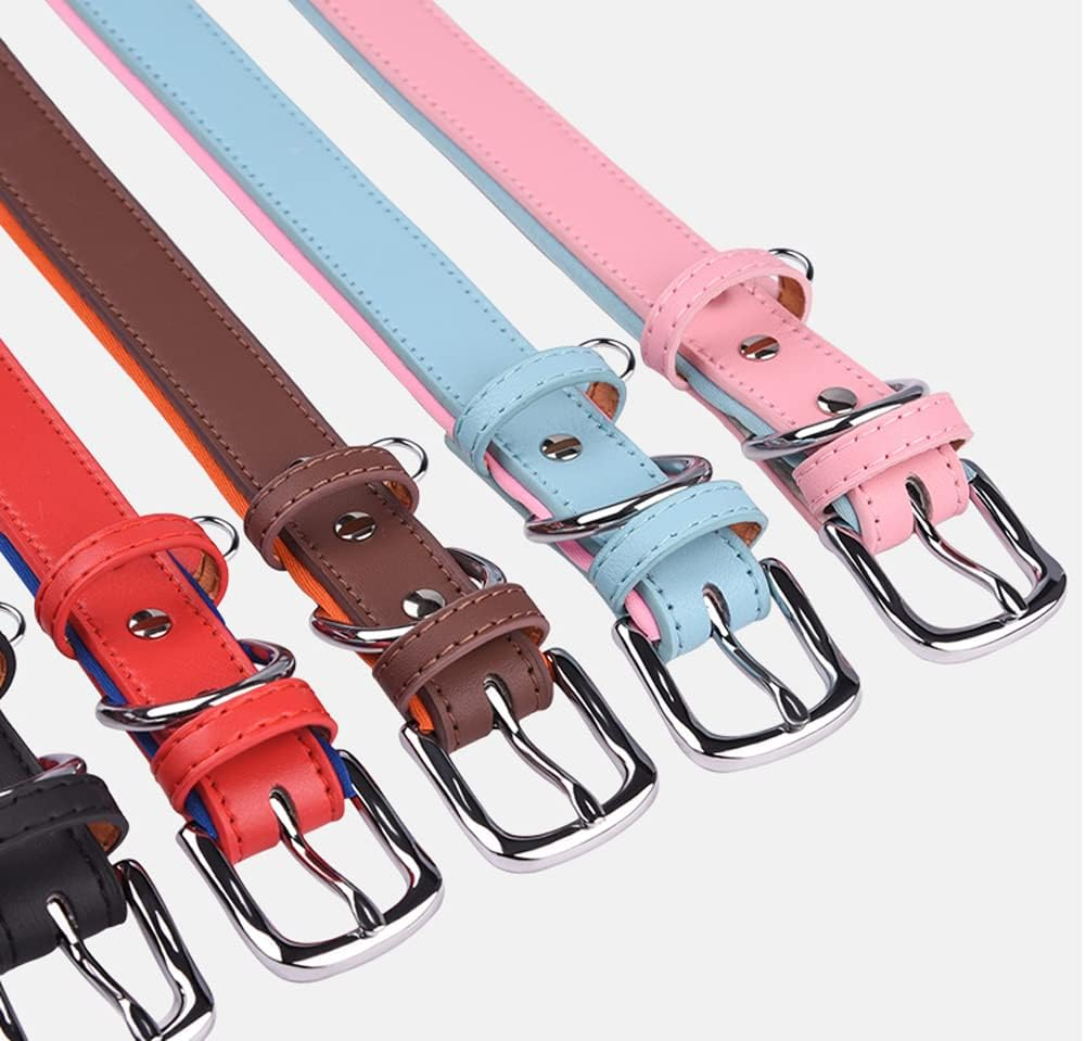 Haoyueer Genuine Leather Dog Collar for Small Medium Large Dog Adjustable Soft Breathable Comfortable Padded Puppy Pet Collar (XS, Brown) image number 5