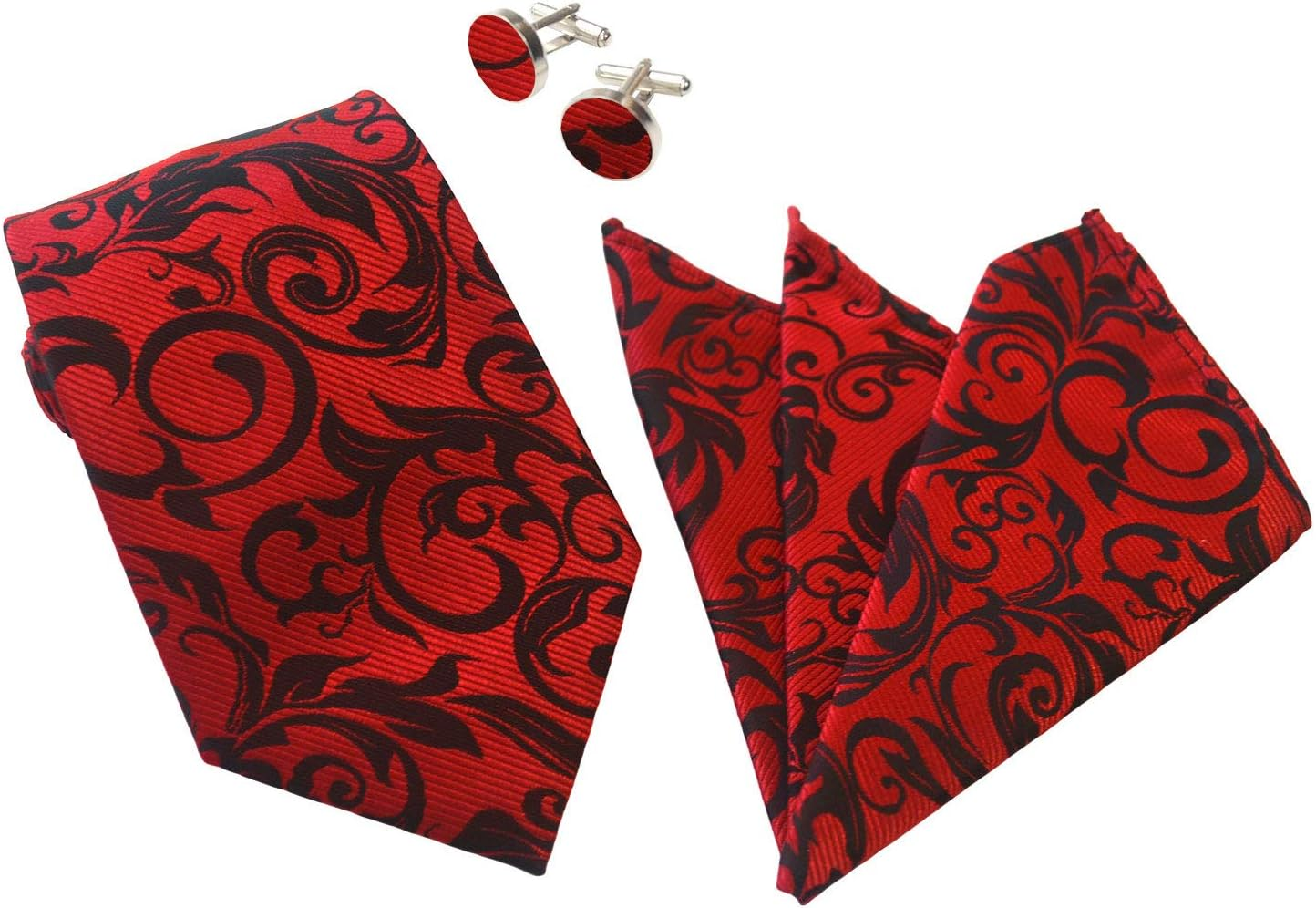 Men'S 8Cm Paisley Floral Jacquard Silk Tie Necktie Formal Wedding Hanky Cufflinks Set Ac8835 - C02 Navy Burgundy image number 4