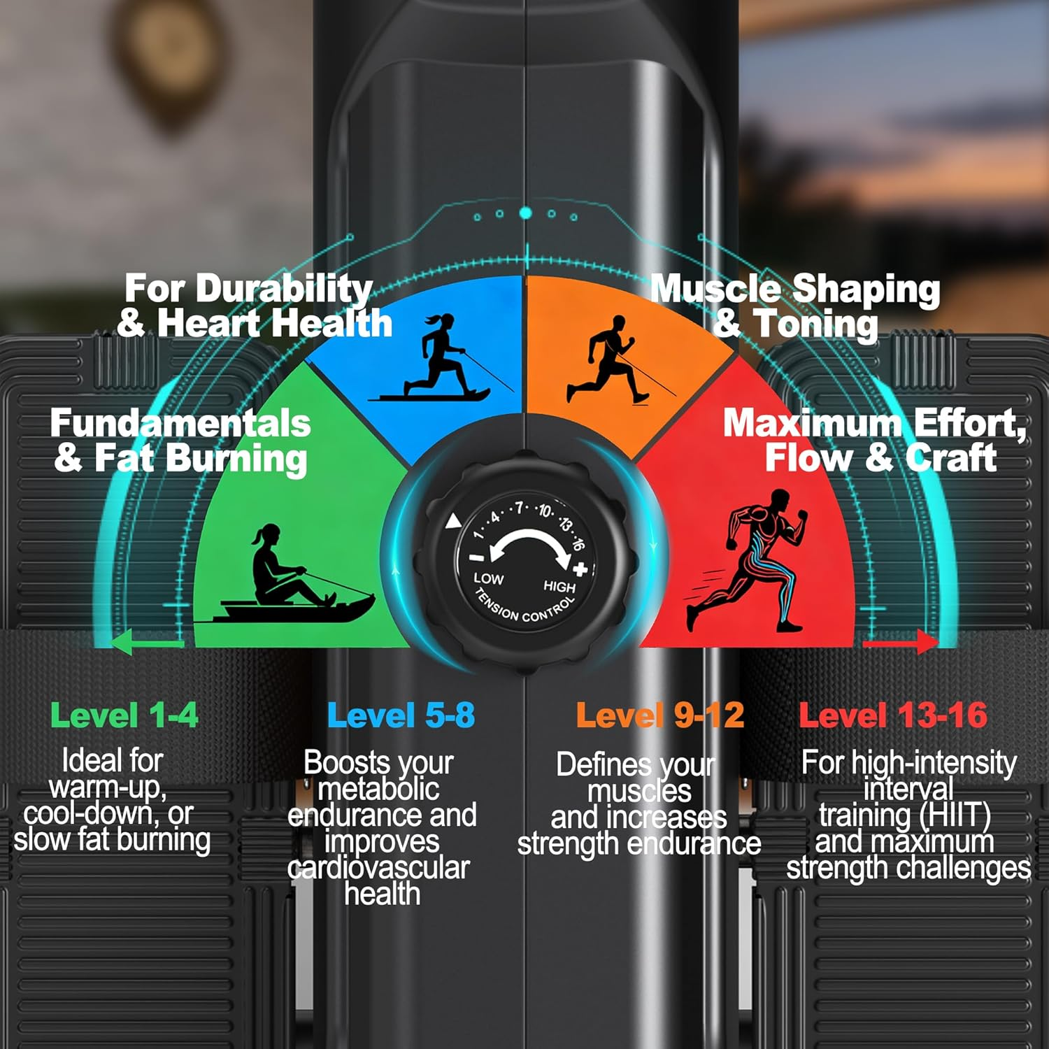 Magnetic Rowing Machine Folding Rower Machine with 16-Level Resistance, Bluetooth Connectivity,Supports Height 150-200Cm &160Kg Load Capacity,Vertical Storage,Quiet Rowing Machine for Cardio Training - Silber image number 3