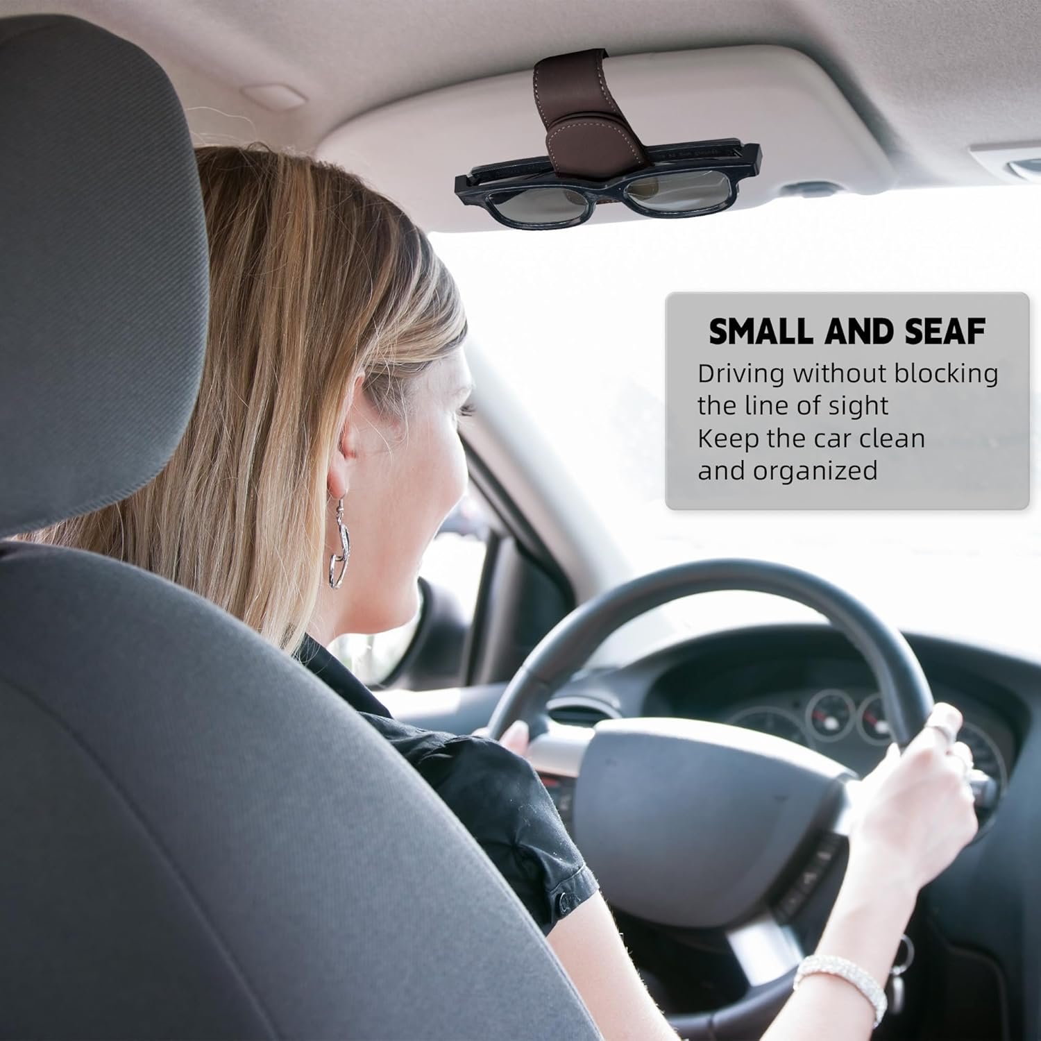 Sunglasses Holder for Car Sun Visor, Magnetic Leather Glasses Eyeglass Hanger Clip for Car, Universal Car Interior Visor Accessories for Woman Man, Brown image number 4