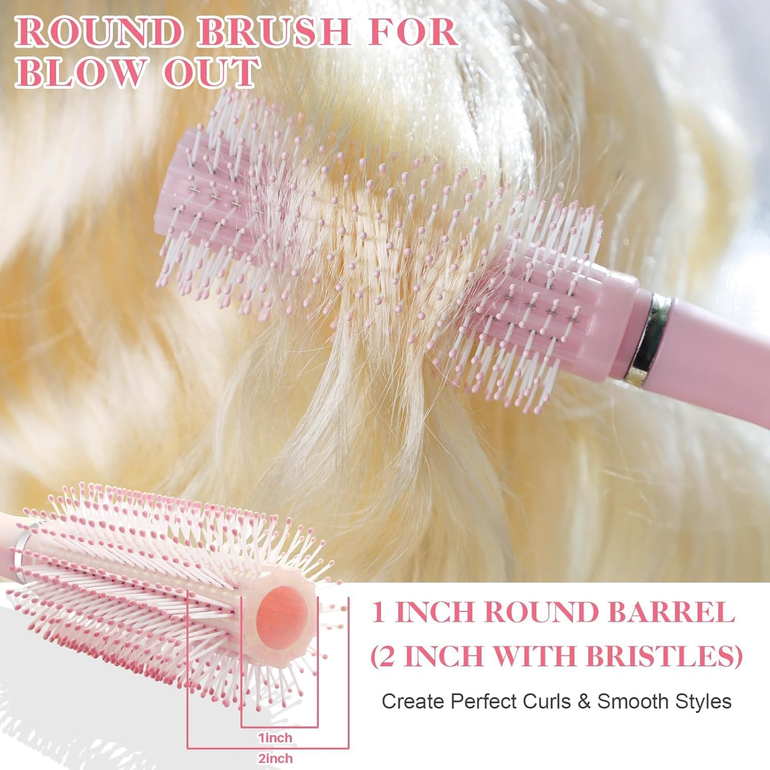 Hair Brushes Set, Curl Defining Boar Bristle Detangling Hair Comb Set for Women Men with round Brush, Wide-Tooth Comb, Rat Tail Comb, Scalp Shampoo Brush and Satin Scrunchie (Pink) image number 4