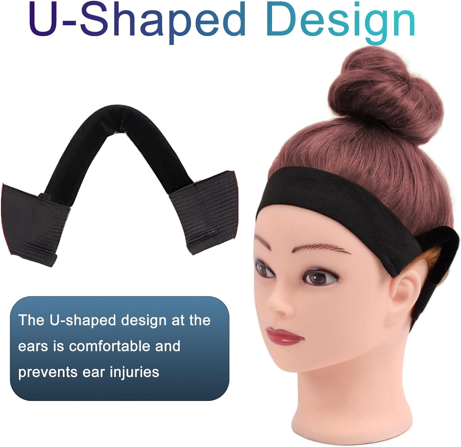 3Pcs Wig Band with Ear Cut Outs - Elastic Bands for Wig, Comfortable Lace Front Head Band, Edge Melt Band for Secure & Natural Fit (Black, 3.5Cm Width) image number 2