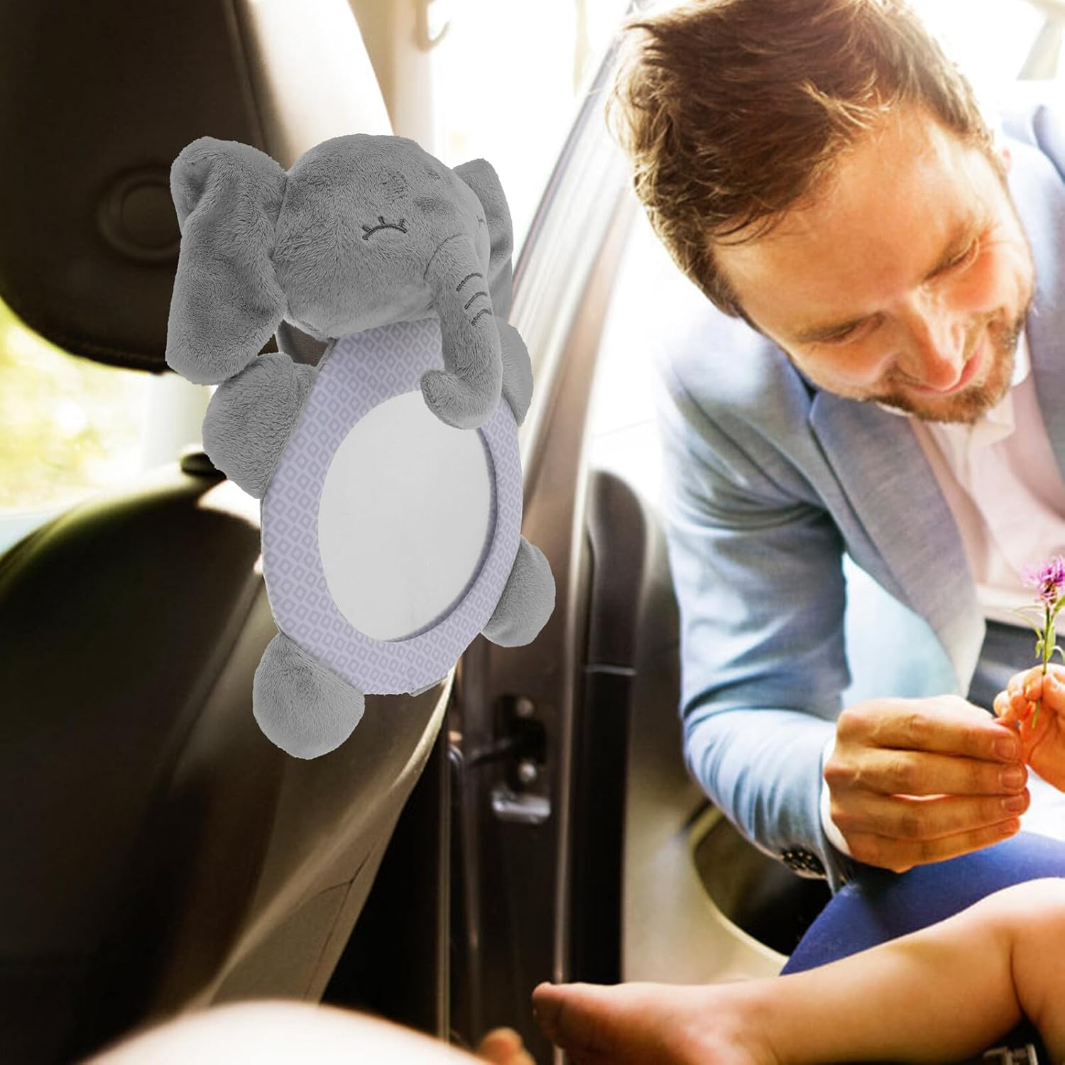 Car Seat Mirror for Rear Facing Safety with Wide View Angle Easy Installation Strap Cute Animal Design Calms Boy Girl during Travel Shatterproof Backseat Observation Accessory image number 5
