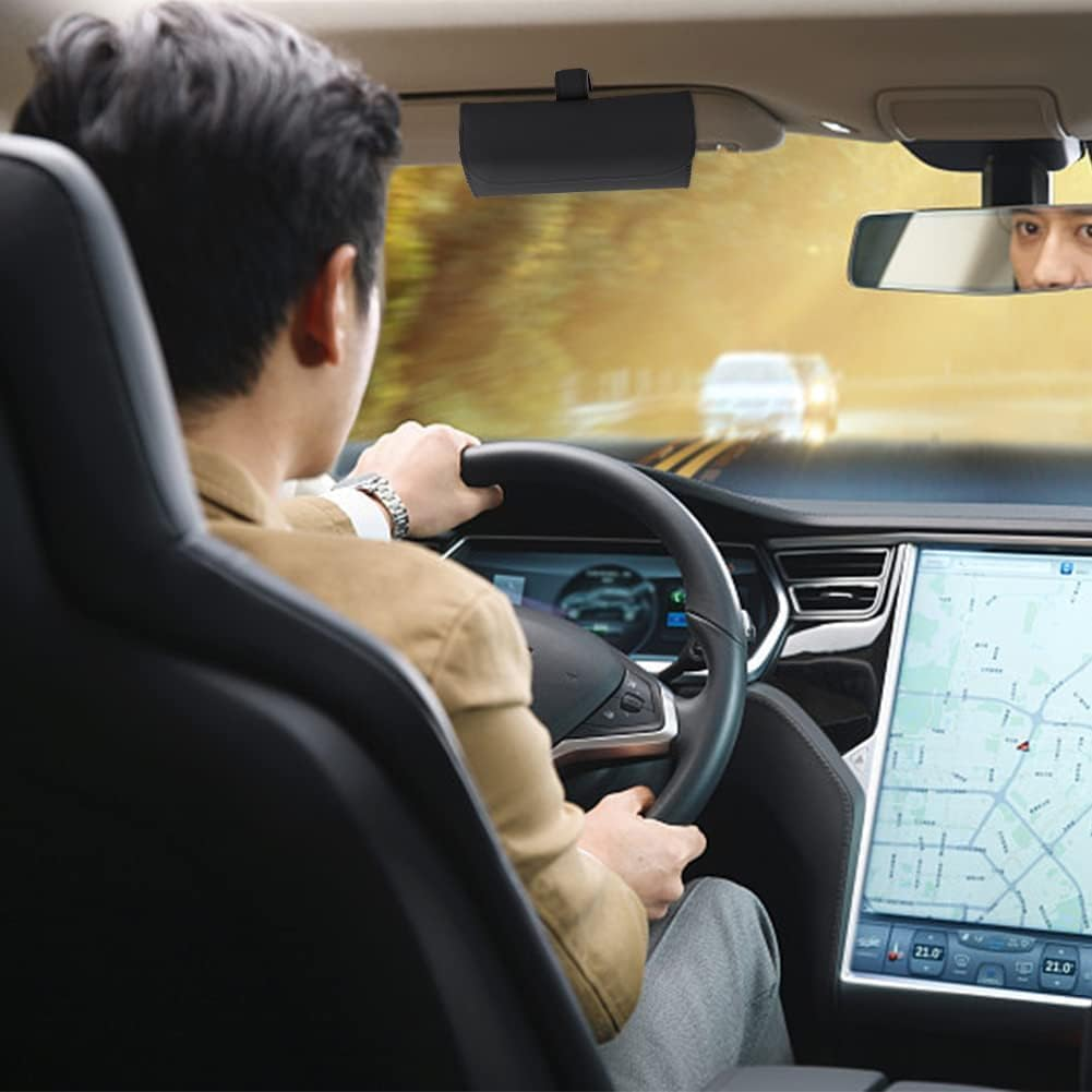 Car Glasses Case Glasses Holders Car Sun Visor Leather Sunglasses Case Holder Clip Sunglasses Holder for Car Sun Visor with Cleaning Cloths for Most Car Models Interior Accessories image number 5