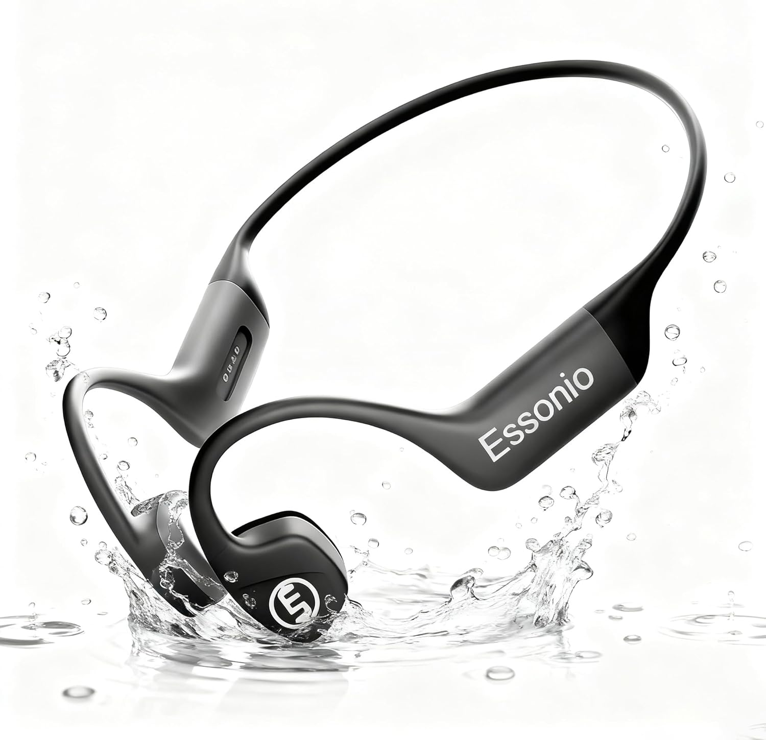 Essonio Usa Bone Conduction Headphones IP68 Waterproof Swimming Headphones with Mic Bluetooth Open Ear Earbuds with MP3 Mode 32GB Memory Deep Bass Secure Fit for Running, Cycling and Fitness, Blue