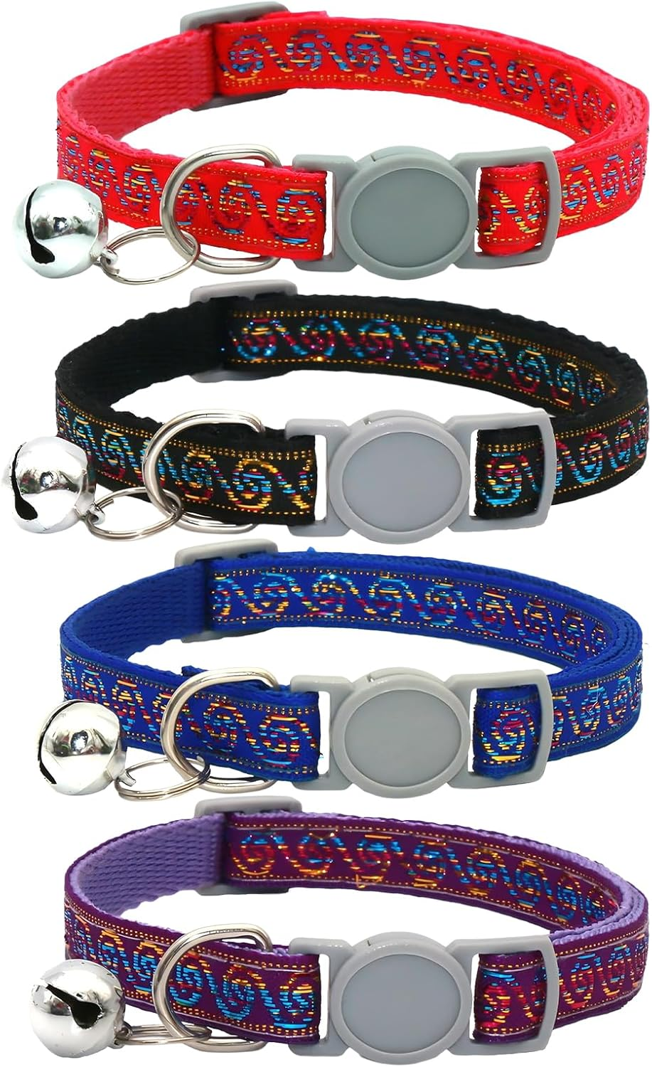 4 Pcs Cat Collar with Bell Non Breakaway Polyester Kitten Collar Adjustable Quick Release Safety Kitten Collars for Girl Boy Cats Small Dogs Puppies Pet Party Supplies Accessories (A) image number 6