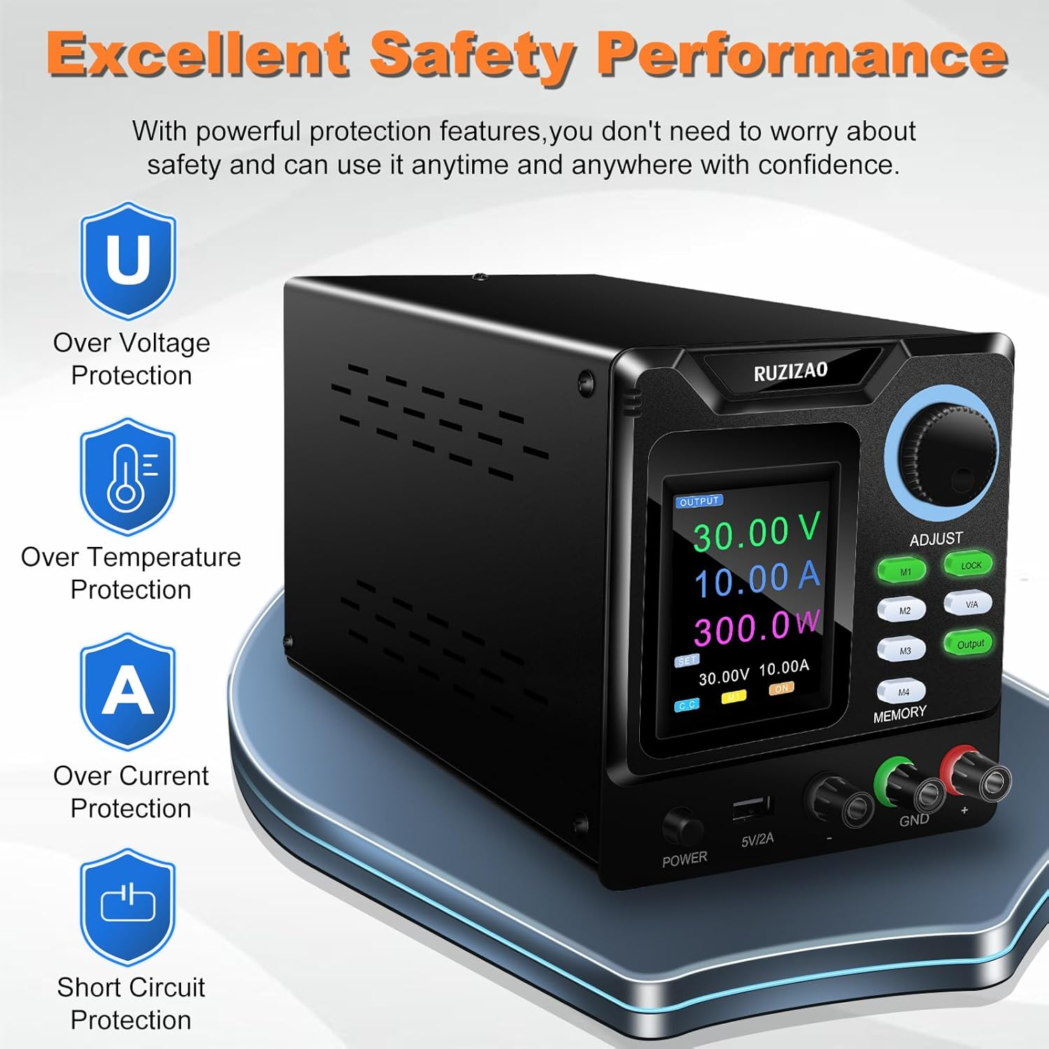 Bench Power Supply Variable (0-30V,0-10A),DC Power Supply Variable with Memory Storage and Encoder Knob, Adjustable Regulated DC Power Supply with Output Switch, Lock Button image number 2