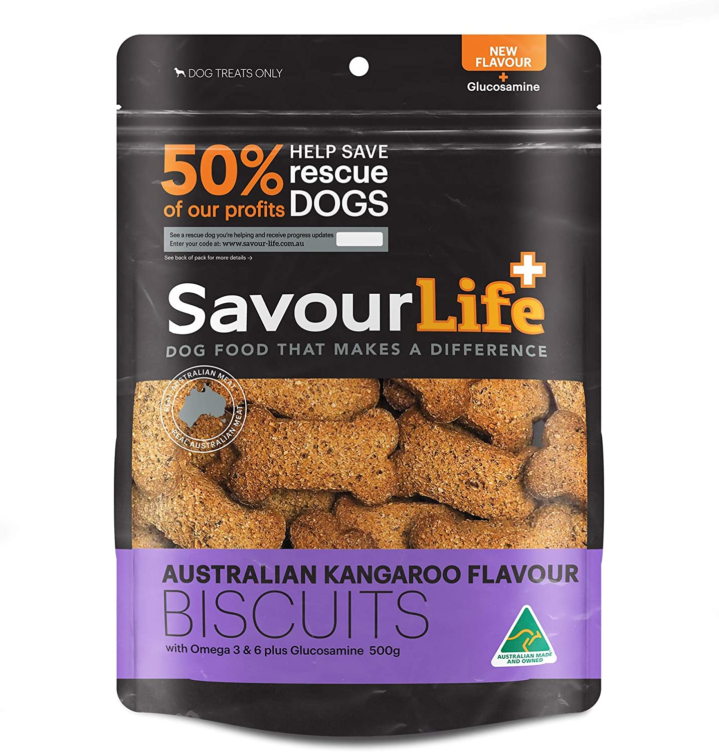 Savourlife Dog Treats, Australian Kangaroo Biscuits - High Protein, 500G image number 1