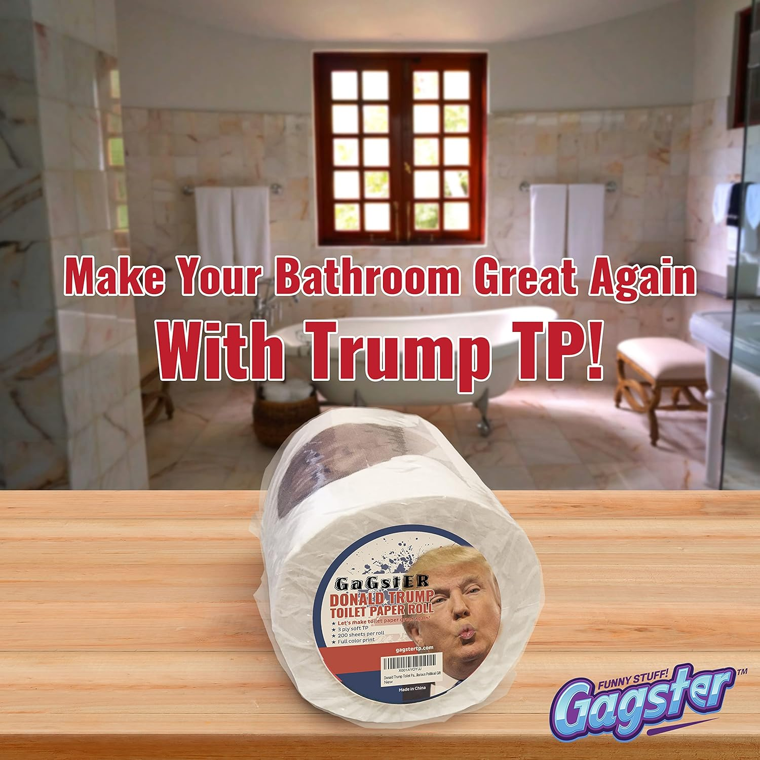 Donald Trump Toilet Paper Roll - Funny Novelty Gag Democrats and Republicans - 3 Ply Toilet Tissue 200 Full-Color Image Sheets in Each Roll | Hilarious Political White Elephant Gift Idea