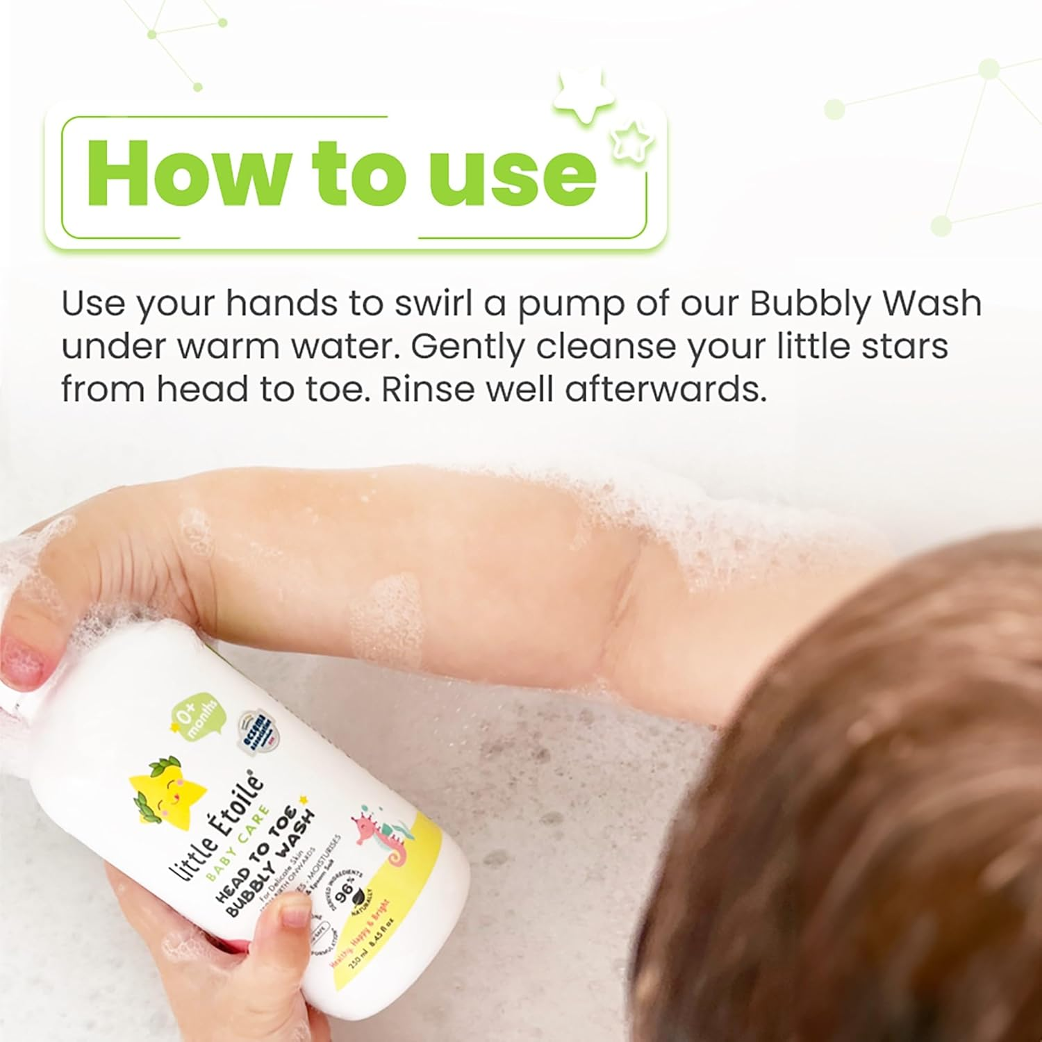 Little &Eacute;toile Head to Toe Bubbly Wash for Delicate Skin (0+ Months)​, Soothes & Nourishes with 6 Coconut-Based Cleansing Ingredients, Enriched with Lavender Extract & Epsom Salt Which Provides a Calming and Relaxing Aroma to Encourage Restfulness, 250Ml image number 4