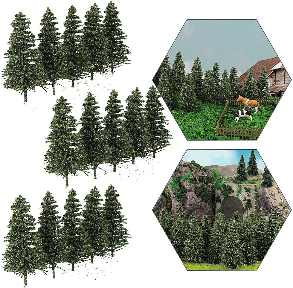 50PCS Dark Green Pine Model Cedar Trees 52Mm for Model Railroad Scenery Landscape Layout HO N Scale New S0805 image number 6
