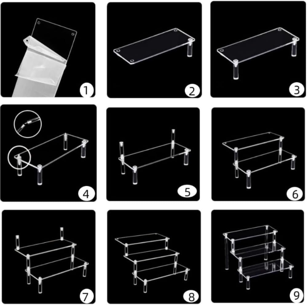 Acrylic Riser Display Stand, 3 Tier Clear Acrylic Display Shelf for Action Figures,Perfume Makeup Dessert Display Risers Steps Dessert Table Stands for Organizer and Decoration image number 2