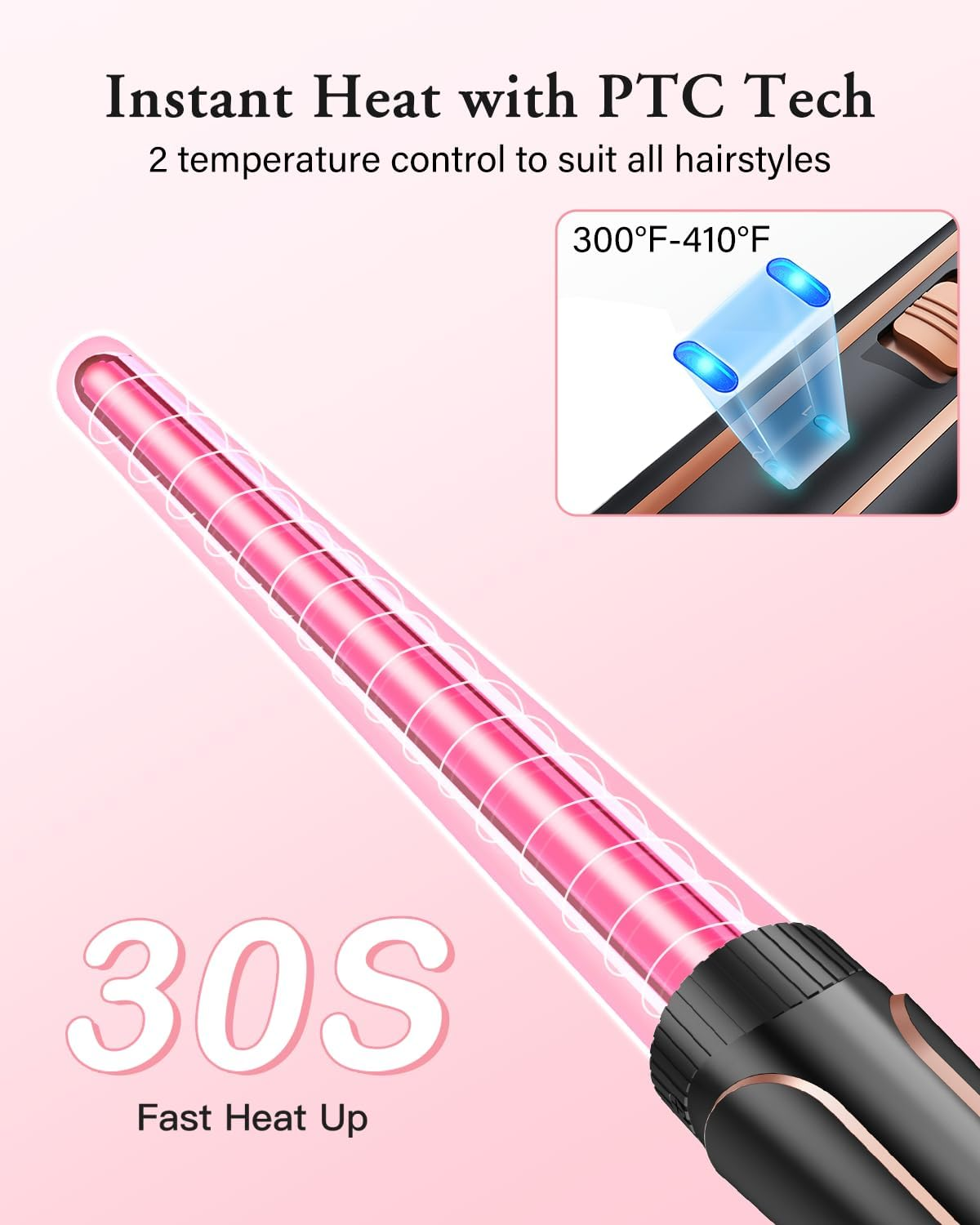 BESTOPE PRO 5 in 1 Wave Iron Set - Includes 3 Ceramic Barrels to Create Big Waves Including Temperature Setting, Quick Heat and Glove, 2 Clips, Rose Gold image number 6