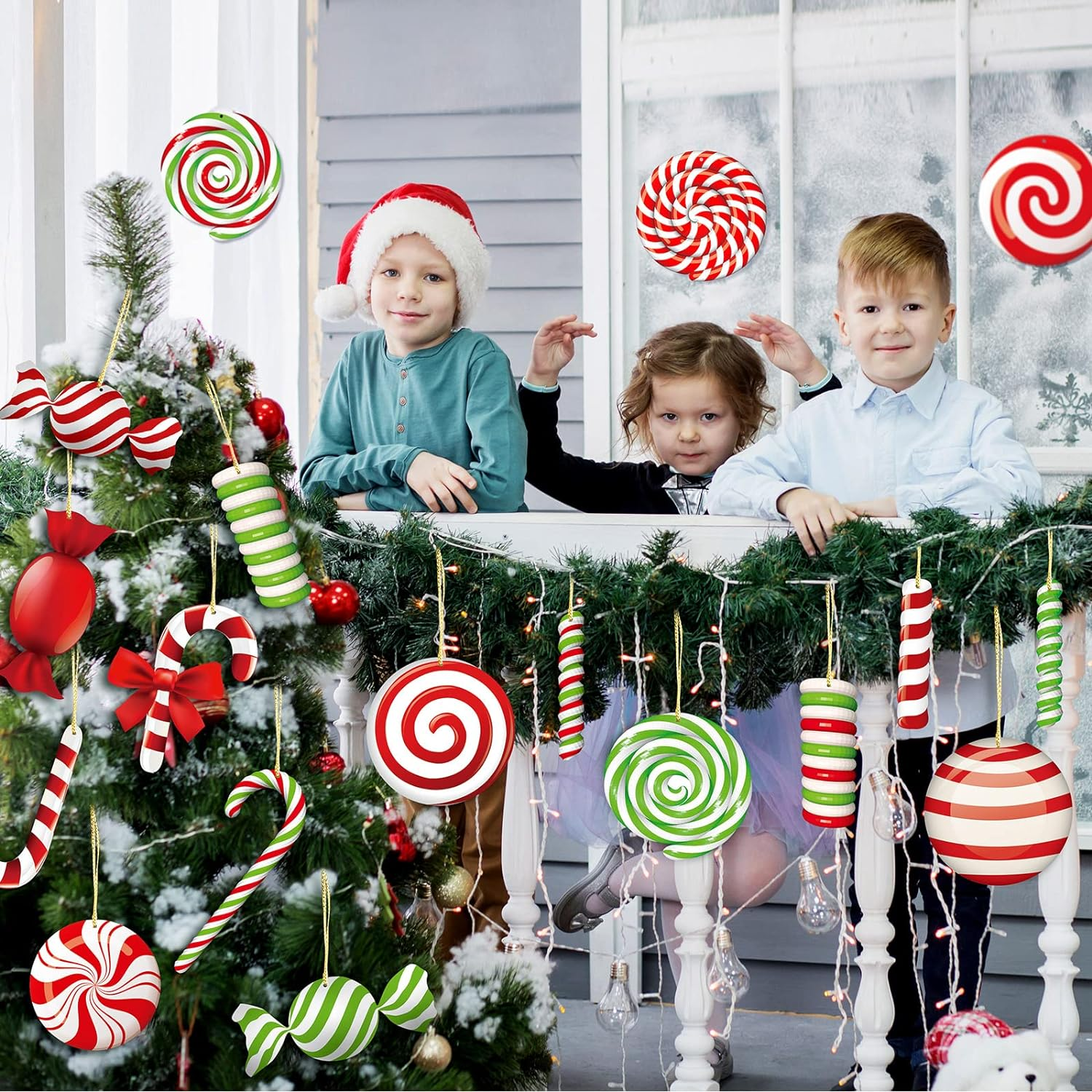 20 Pcs Christmas Yard Signs Ornaments Double Sided Christmas Peppermint Candy Hanging Ornaments Christmas Large Candy Yard Decorations Christmas Tree Decorations for Candy Party Outdoor Yard Decor image number 4
