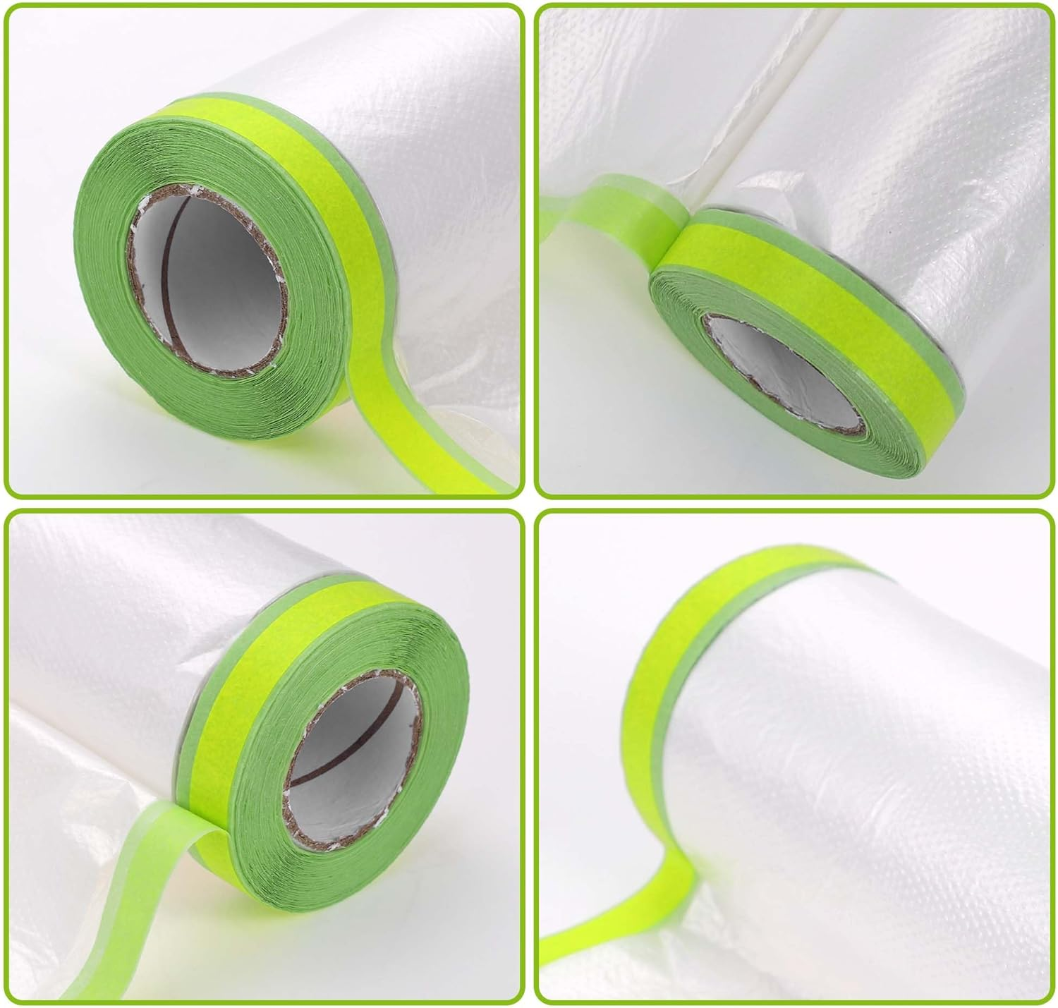 X AUTOHAUX Pre-Taped Masking Film Plastic Cover PE Film Natural Fiber Material 1 Pc 2500X30Cm / 82.02Ftx11.81" White Green image number 2