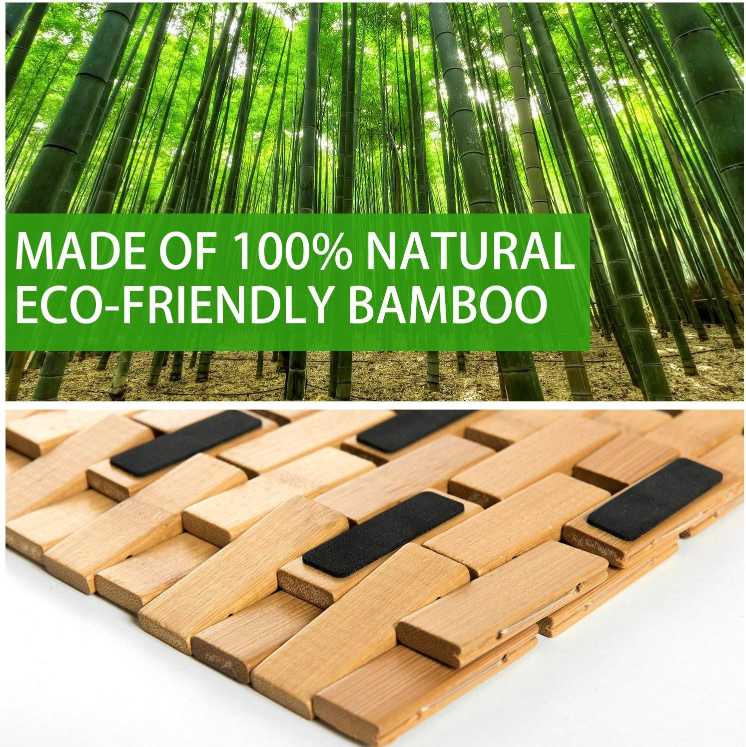 Gonioa Natural Bamboo Bath Mat, Wooden Door Mat Kitchen Floor Bath Rug, Bathroom Shower and Tub Mats, Wooden Bath Mat for Shower, Bath, Spa or Sauna (16 X 24 Inch) image number 5