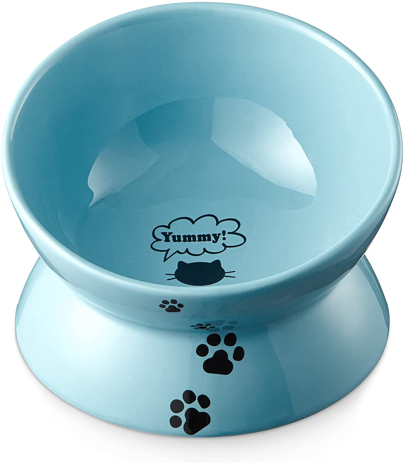 Y YHY Ceramic Raised Cat Food Bowl, Slanted Cat Dish, Tilt Angle Protect Cat'S Spine, Stress Free, Backflow Prevention, Cat, White