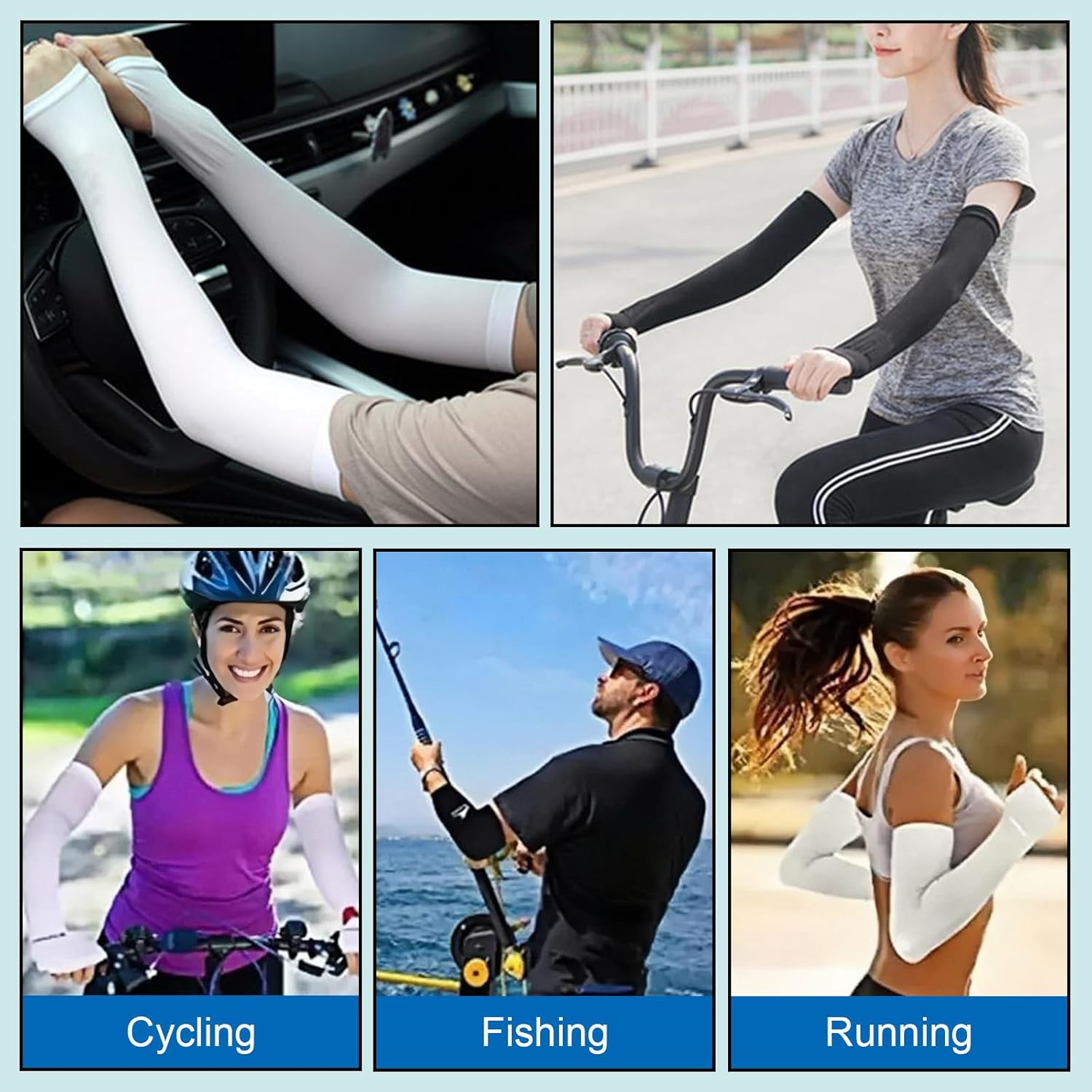 Jeyzuroa 2 Pairs UV Protection Arm Sleeves Cooling Compression Sleeves for Men Women Youth, Arm Support for Cycling Baseball Basketball Driving, One Size Fit Most (White&Black) image number 1