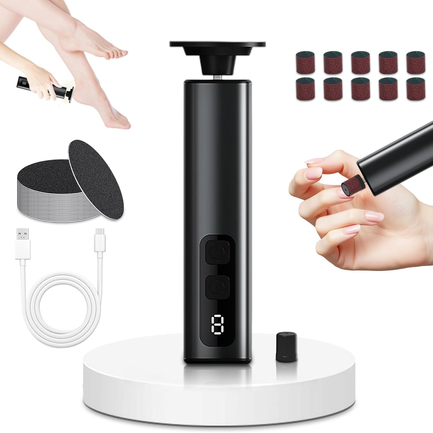 Electric Callus Remover, Rechargeable 9 Adjustable Speed Callus Remover with 30 Replacement Pads, Foot Care Device Pedicure for Dead/Hard/Cracked Skin, 2 in 1 for Foot and Hand Care image number 3