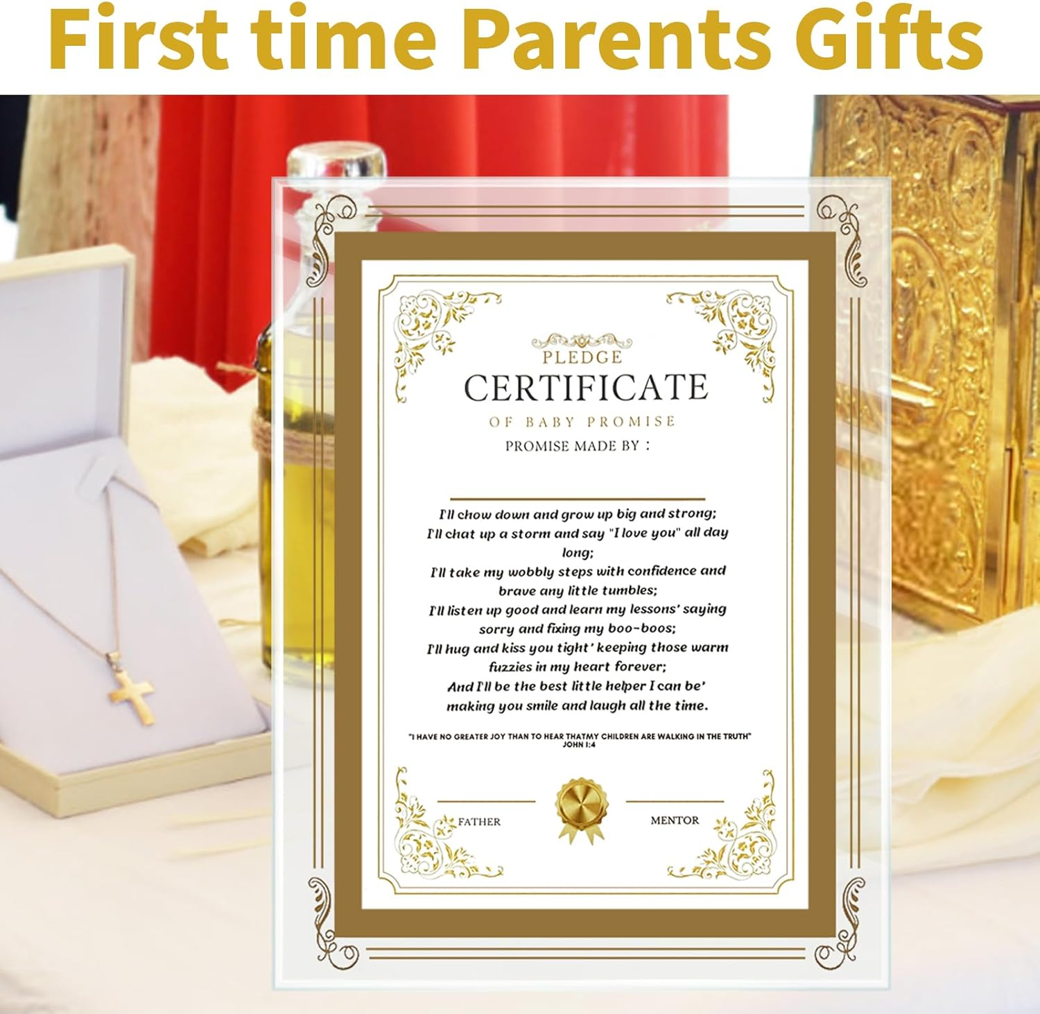 New Parents Gifts, First Time Parents Gifts, Baby Keepsake - Including Baby Commitment, Certificate and Glass Photo Frame