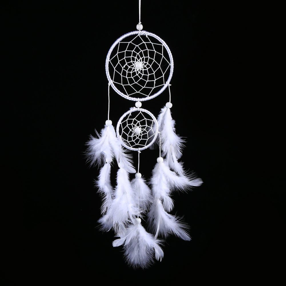 White Dreamcatcher Wind Chimes Indian Style Beads Feather Pendant Home Wall Window Decor image number 2