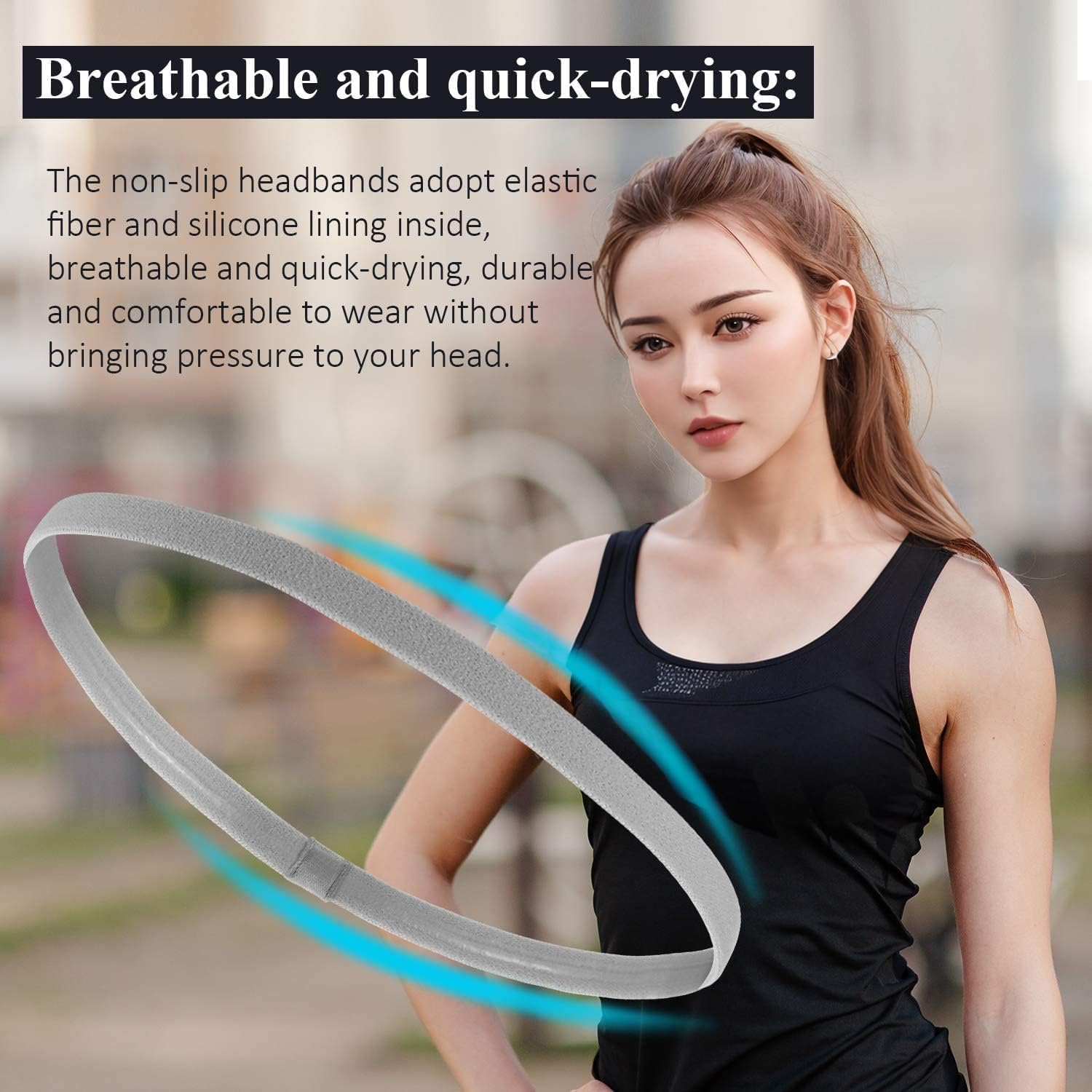 Headband,Lightweight Sports Headband Non-Slip Silicone Elastic Headbands,H HOME-MART Athletic Skinny Headbands for Women Men- Silicone Grip Hairband Mini Sweat Band,Great for Working Out image number 2