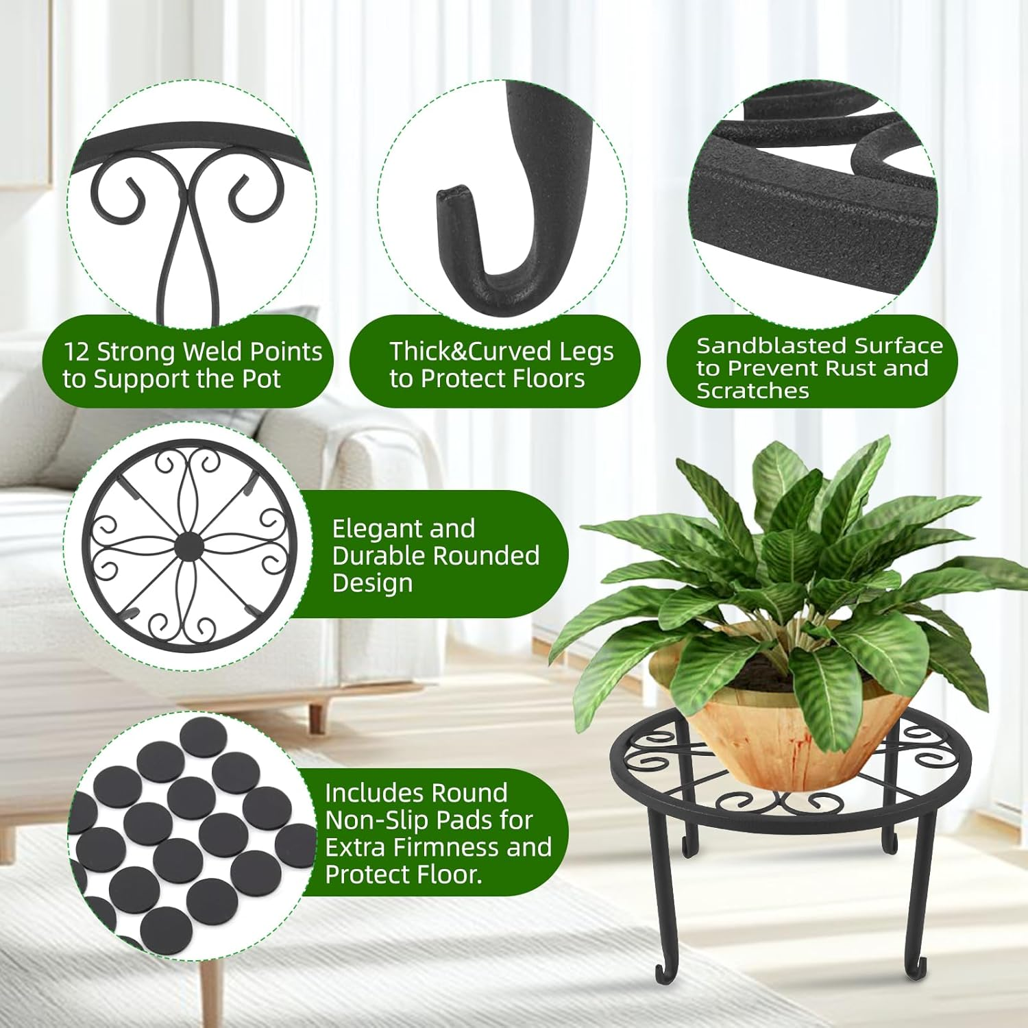 6 Pack Outdoor Plant Stand, Heavy Duty Metal Plant Pots Indoor, Flower Stand Indoor Outdoor, Rust Proof Iron Planter Stands, Multi-Size Metal Plant Rack, Garden Flower Pot Stands for Home Patio Yard image number 3