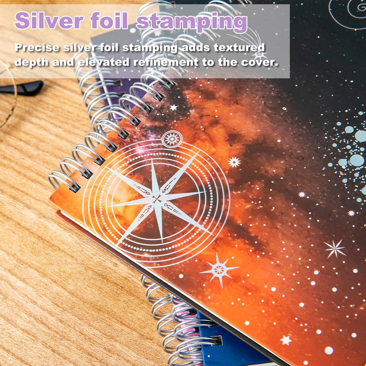 ​​Hardcover Work Spiral Notebook - Lined A5 Journal for Professional Use, Coil Bound with Elastic Closure, Starry Sky Design for Women & Men​​ - Black image number 2